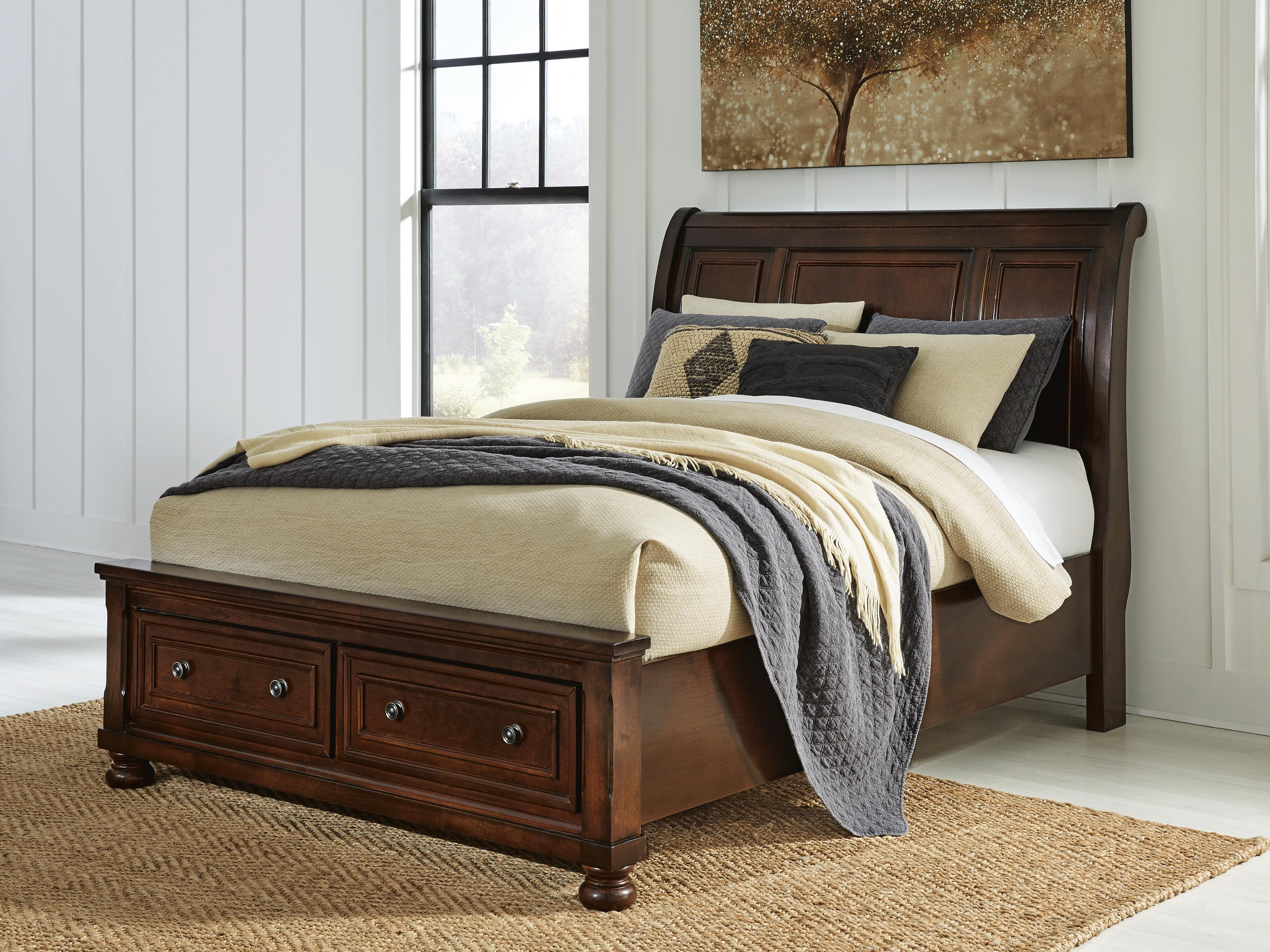 Dar Furniture - Ashley Furniture - Porter Queen Sleigh Storage Bed - Queen Sleigh Storage Bed / Rustic Brown - B697B43