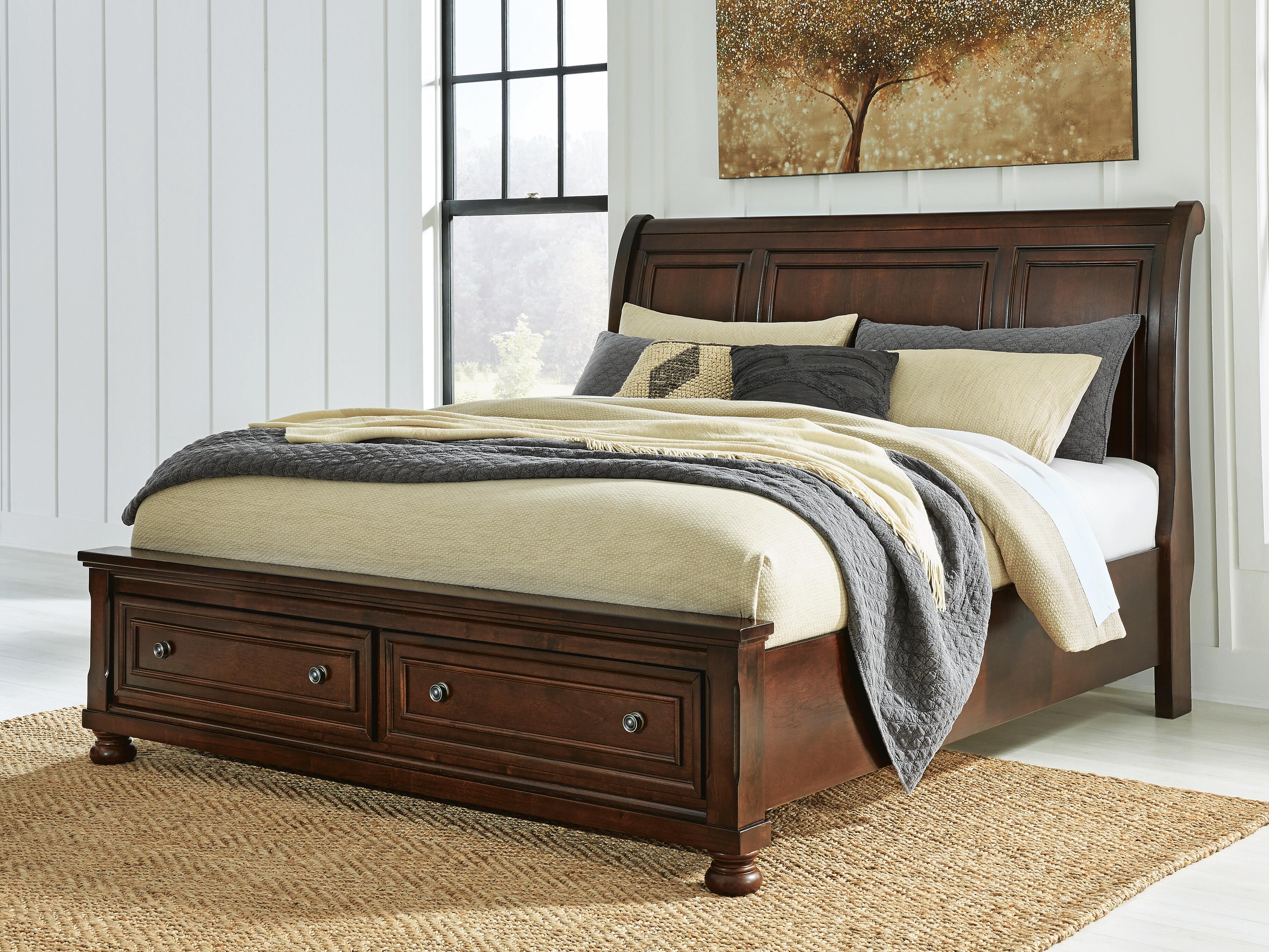 Dar Furniture - Ashley Furniture - Porter King Sleigh Storage Bed - King Sleigh Storage Bed / Rustic Brown - B697B45