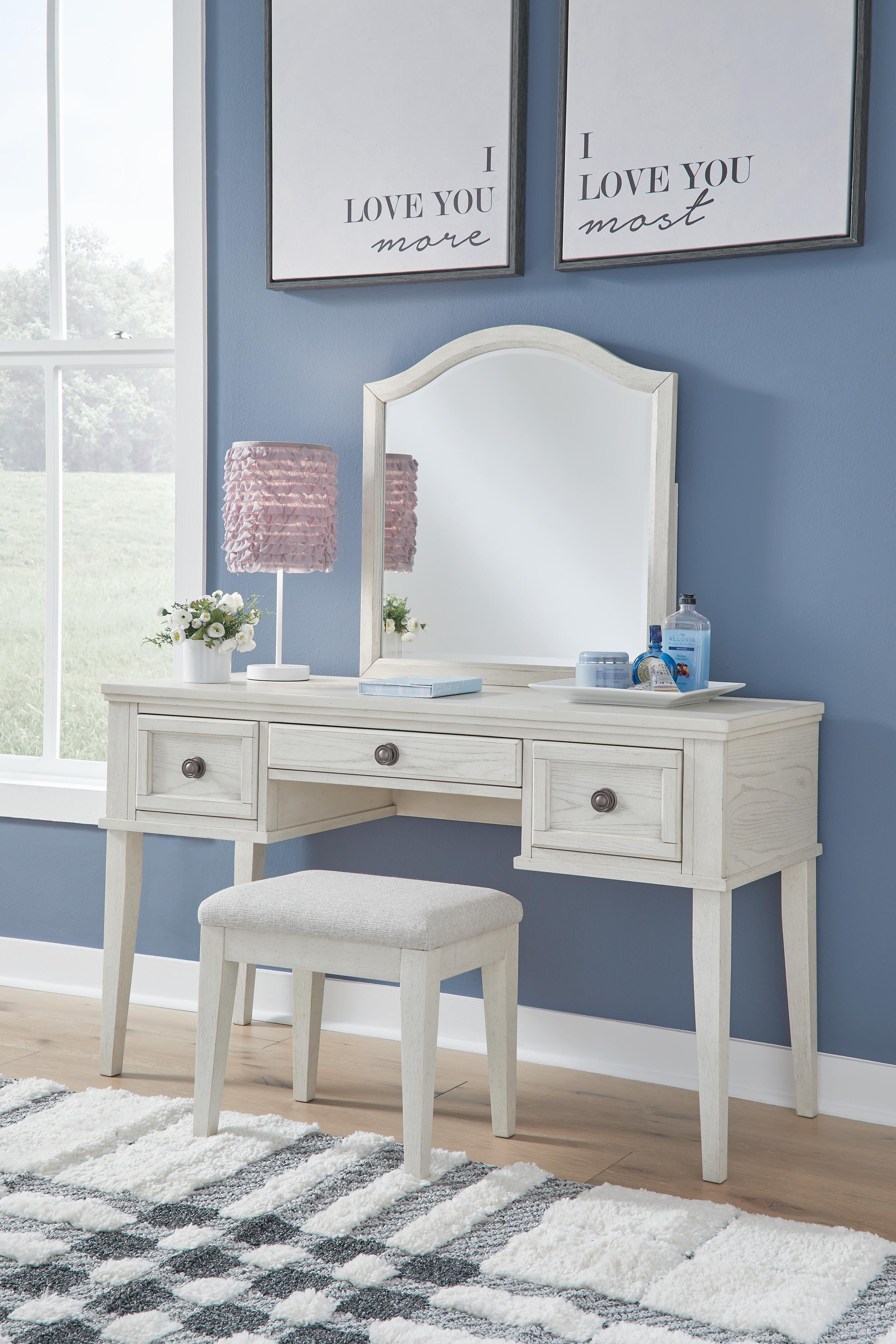 Dar Furniture - Ashley Furniture - Robbinsdale Mirrored Vanity with Bench - Mirrored Vanity with Bench / Antique White - B742B11