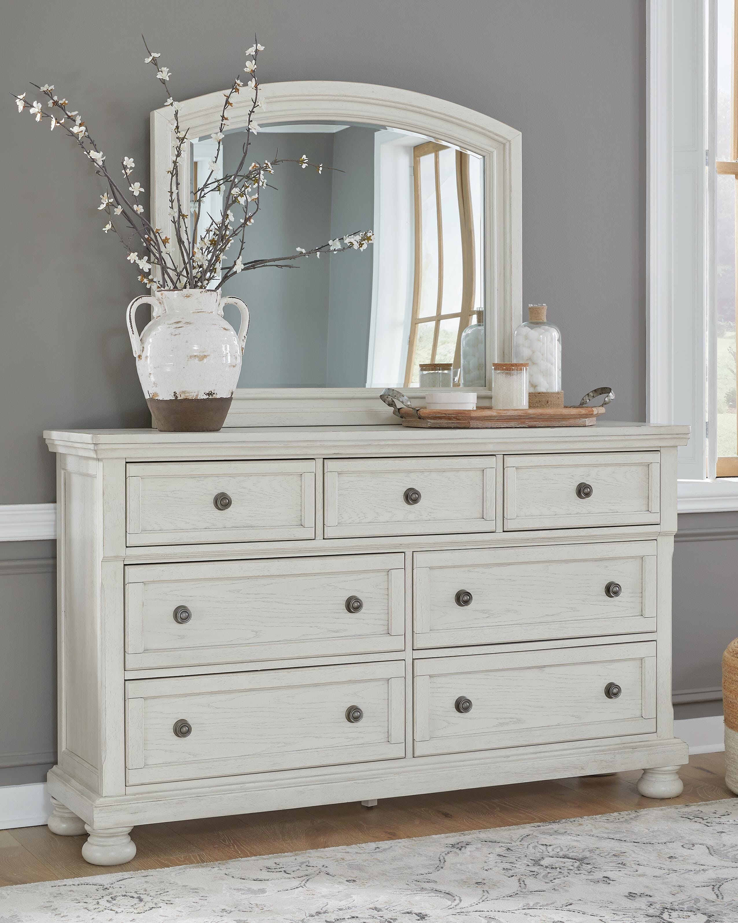 Dar Furniture - Ashley Furniture - Robbinsdale Dresser and Mirror - Dresser and Mirror / Antique White - B742B1