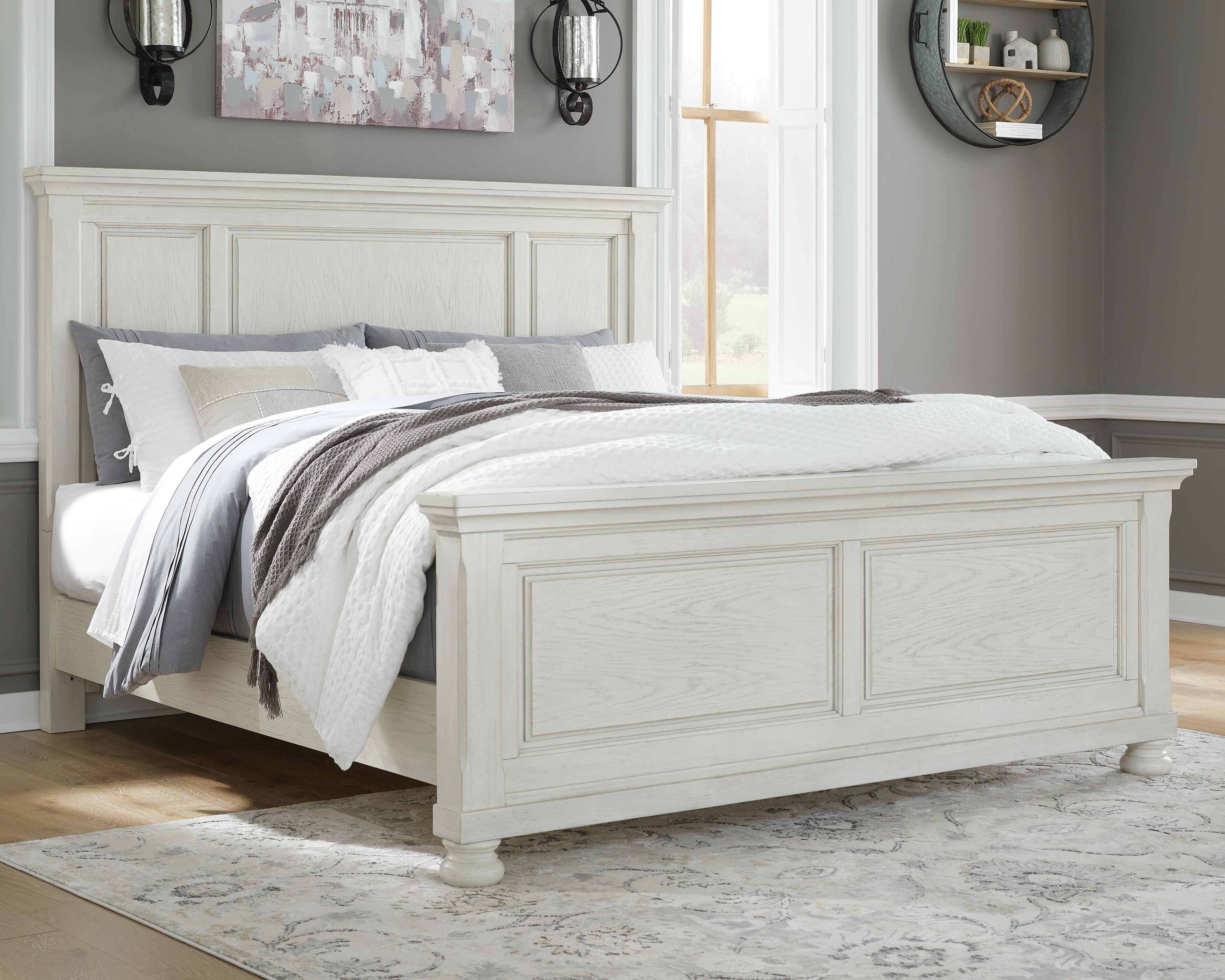 Dar Furniture - Ashley Furniture - Robbinsdale California King Panel Bed - California King Panel Bed / Antique White - B742B7
