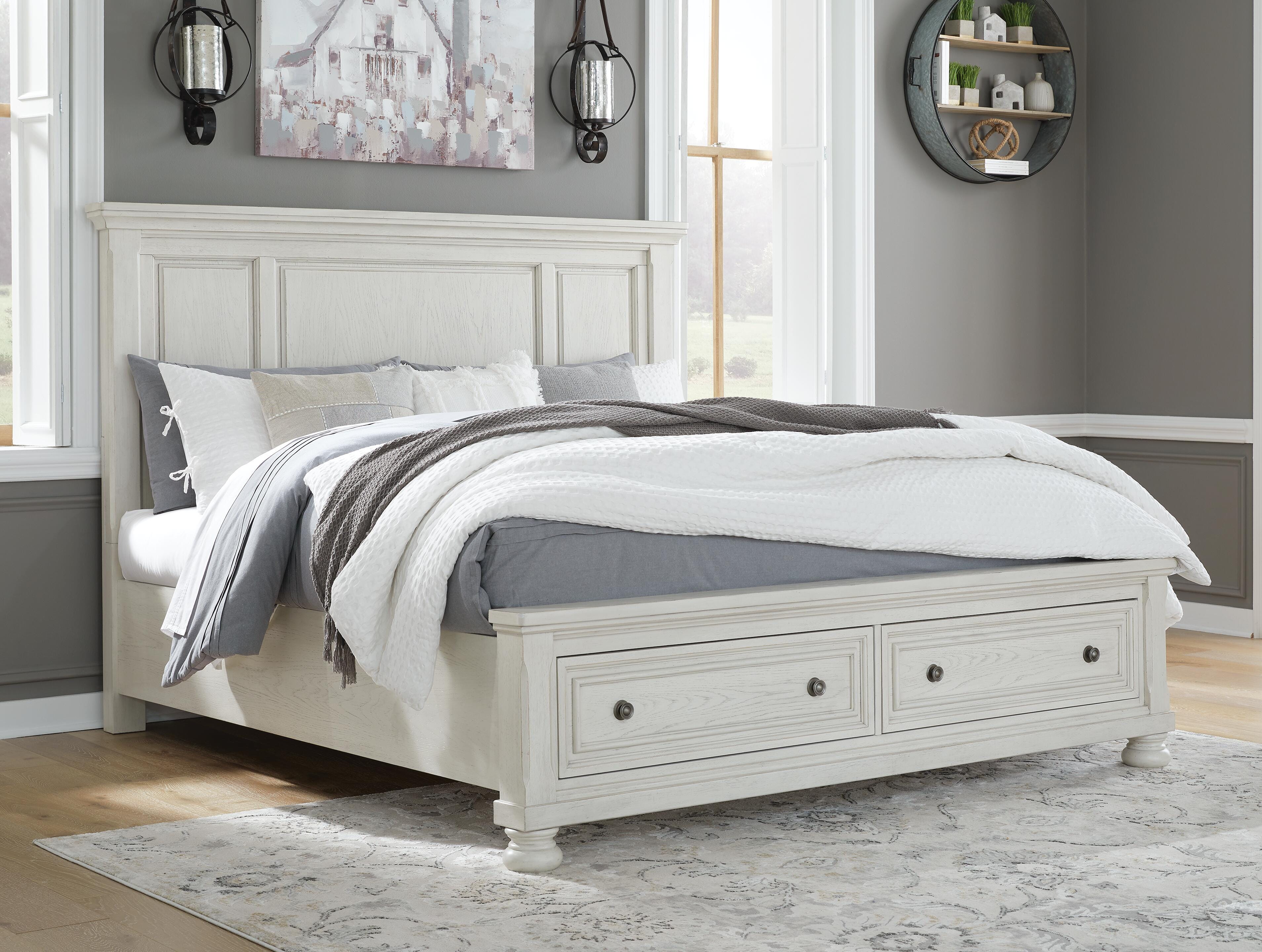 Dar Furniture - Ashley Furniture - Robbinsdale Queen Panel Storage Bed - Queen Panel Storage Bed / Antique White - B742B24