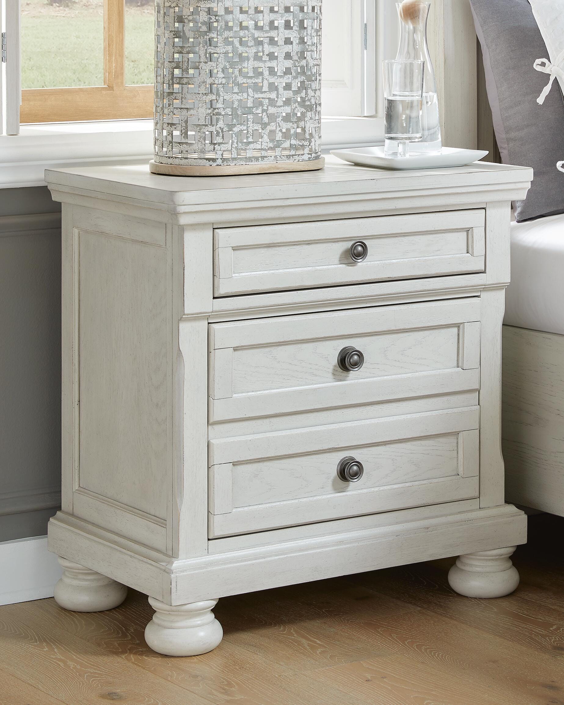 Dar Furniture - Ashley Furniture - Robbinsdale Nightstand - Two Drawer Night Stand / Antique White - B742-92