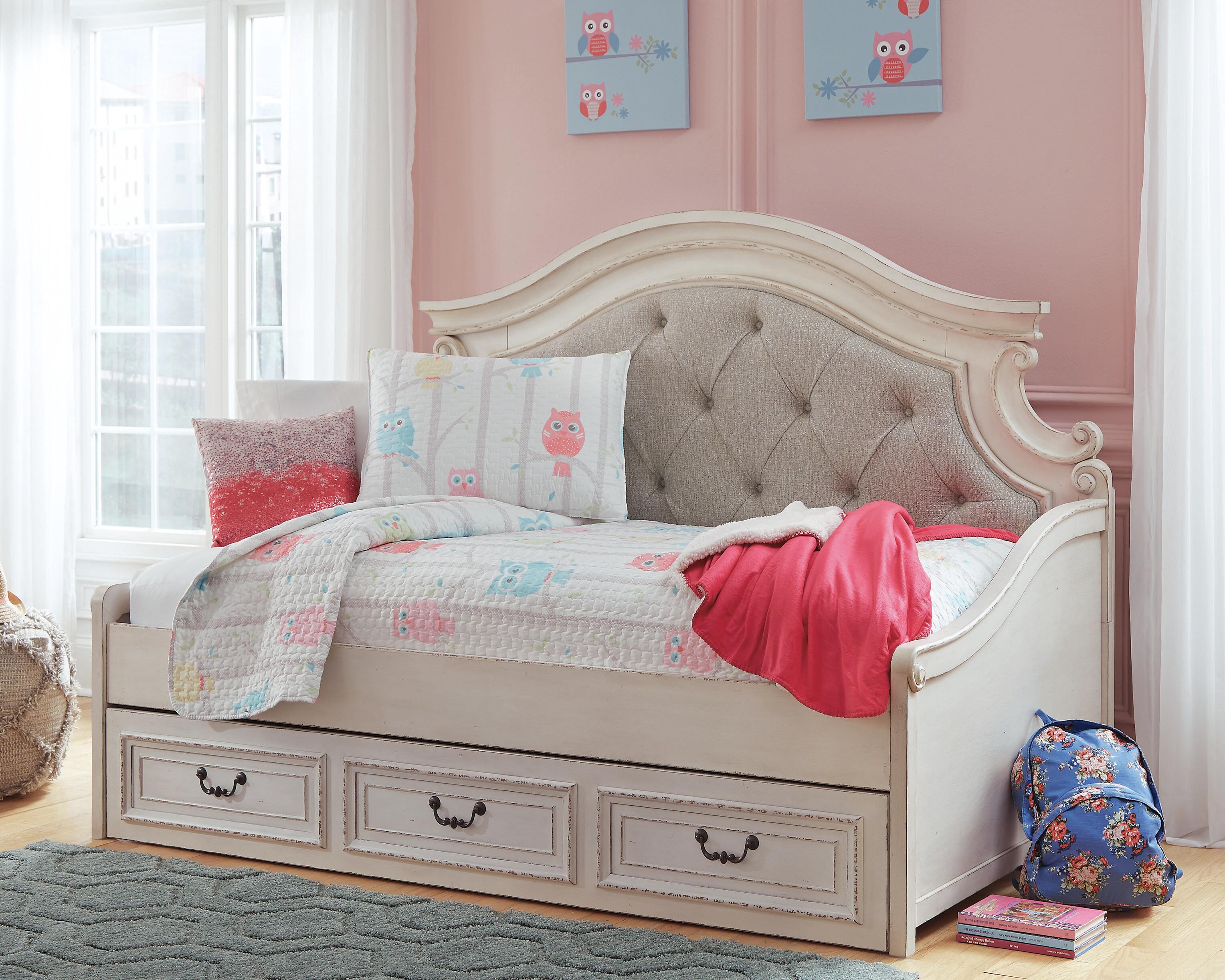 Dar Furniture - Ashley Furniture - Realyn Twin Daybed with 1 Large Storage Drawer - Twin Day Bed with 1 Large Storage Drawer / Chipped White - B743B15