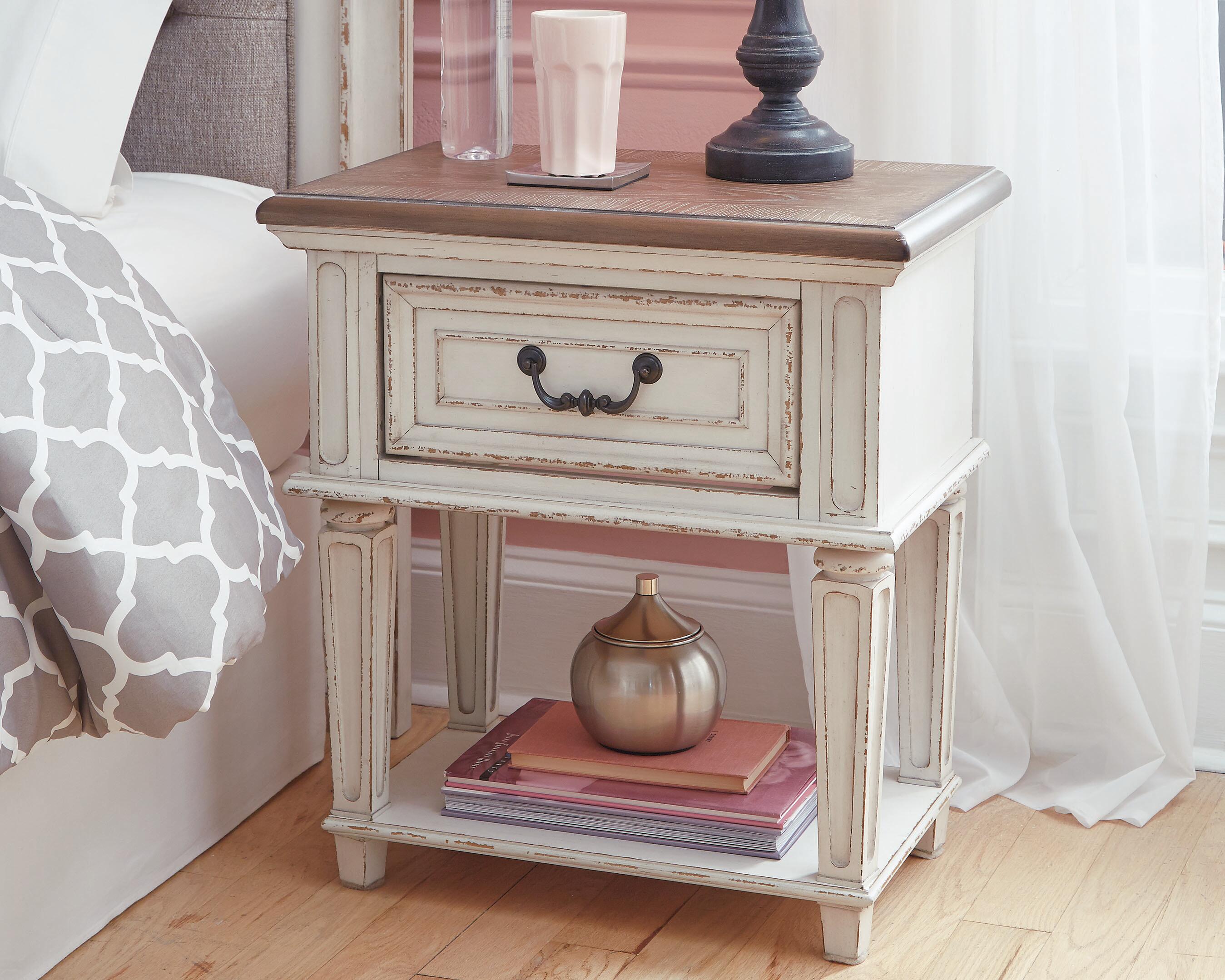Dar Furniture - Ashley Furniture - Realyn Nightstand - One Drawer Night Stand / Chipped White - B743-91