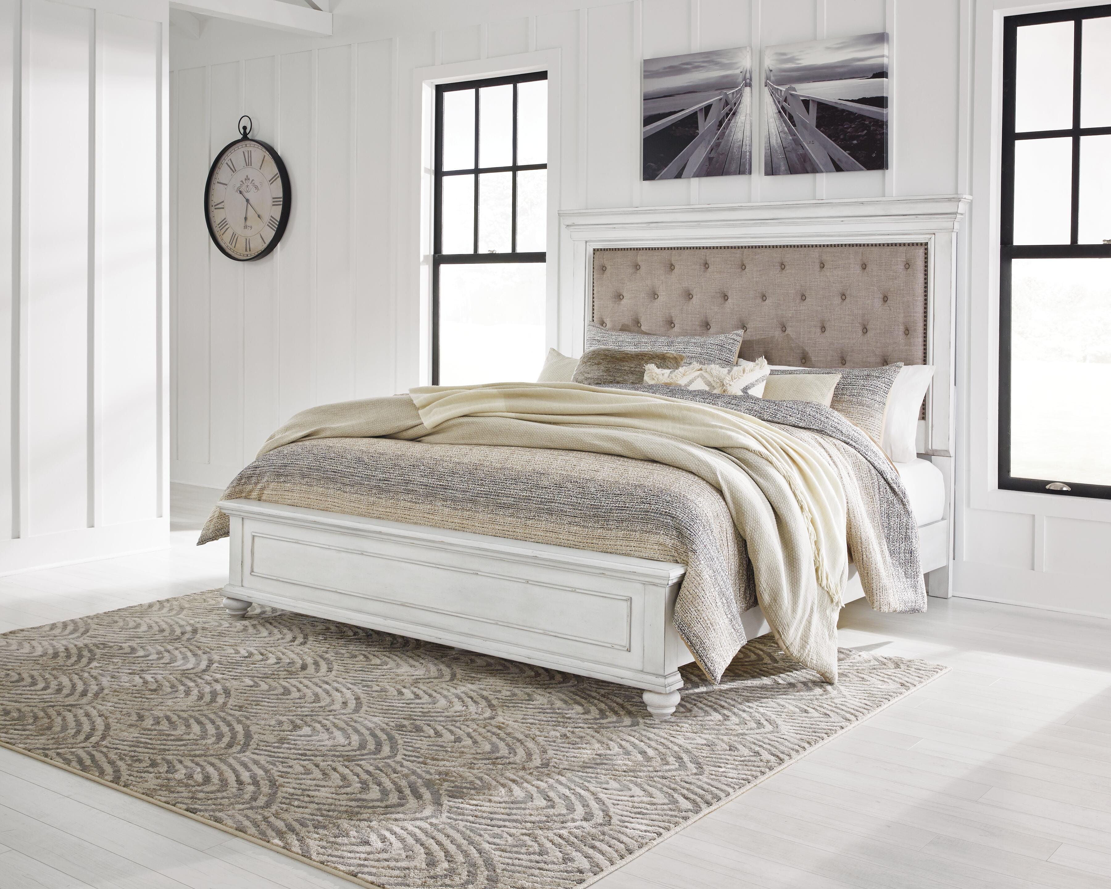 Dar Furniture - Ashley Furniture - Kanwyn California King Panel Bed - California King Panel Bed / Whitewash - B777B13