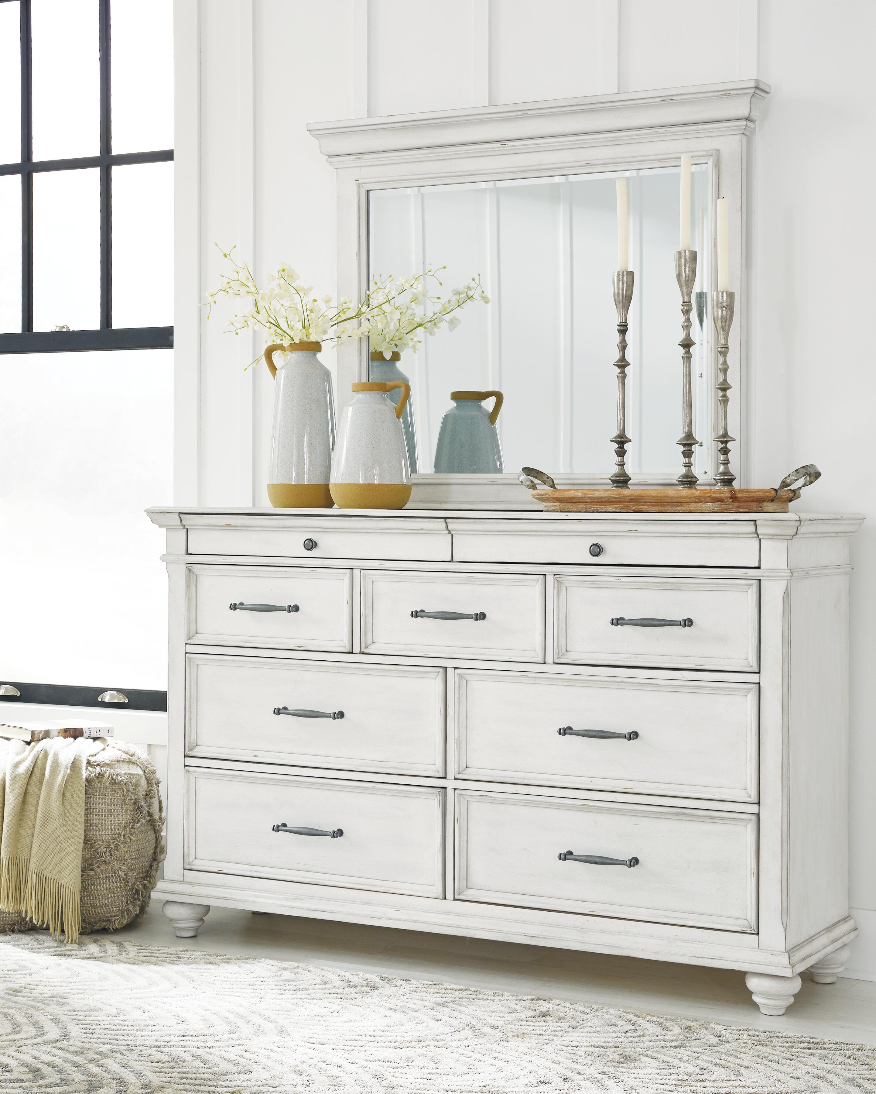 Dar Furniture - Ashley Furniture - Kanwyn Dresser and Mirror - Dresser and Mirror / Whitewash - B777B1
