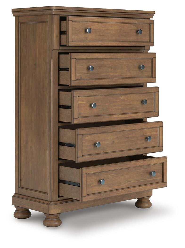 Dar Furniture - Ashley Furniture - Feddinger Chest of Drawers - Five Drawer Chest / Medium Brown - PCB779-46