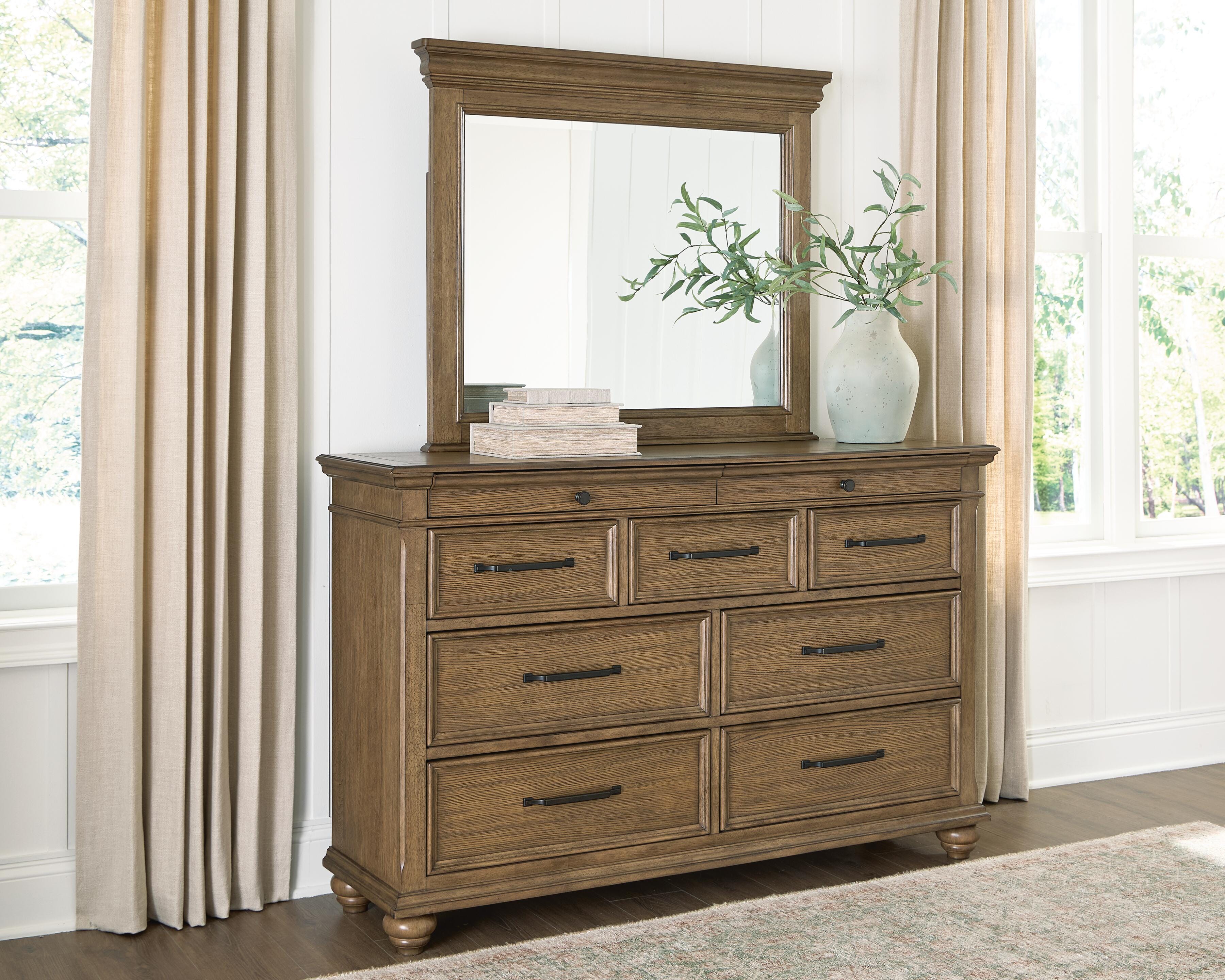 Dar Furniture - Ashley Furniture - Karallin Dresser and Mirror - Dresser and Mirror / Medium Brown - PCB782B1