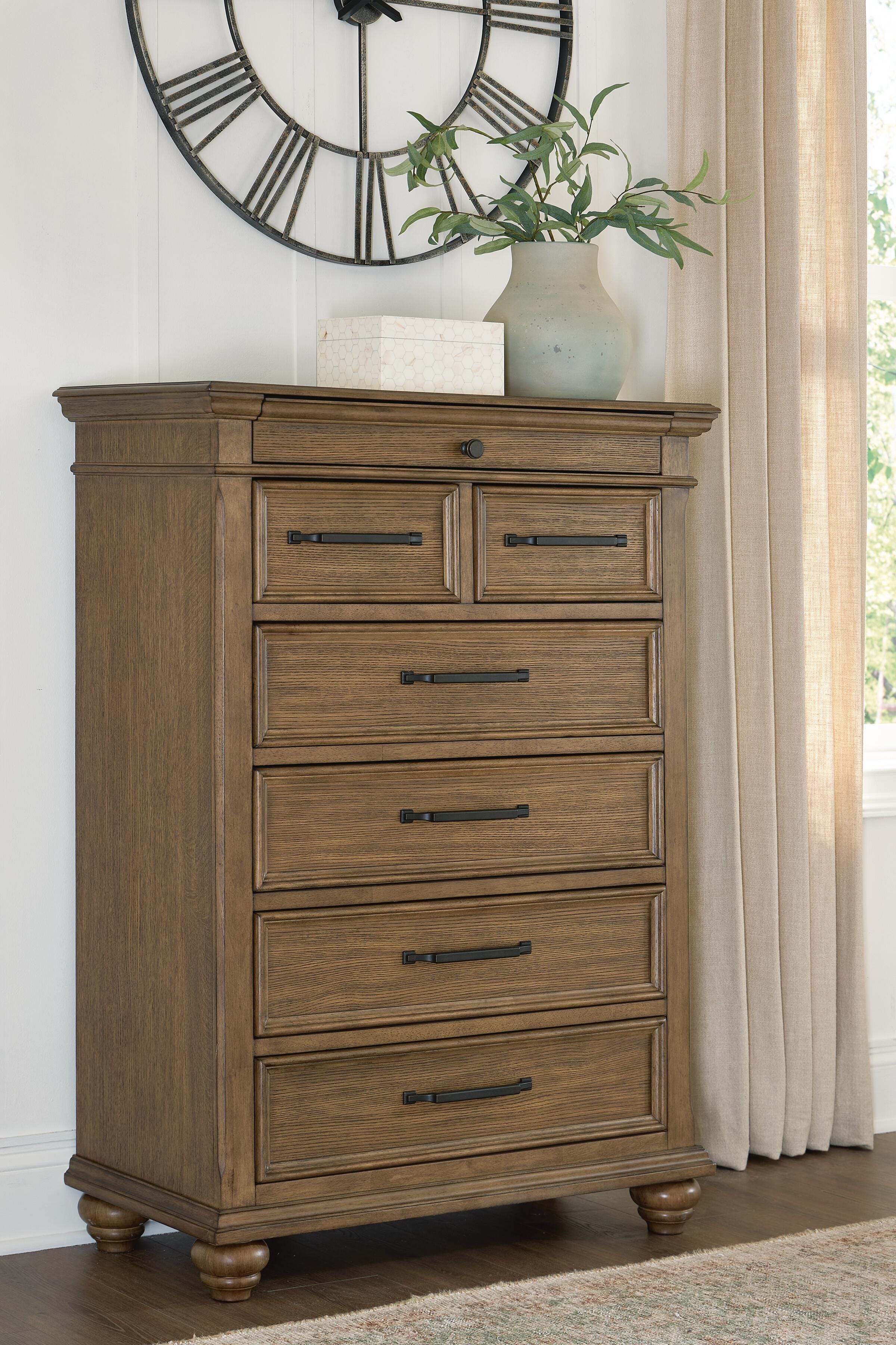 Dar Furniture - Ashley Furniture - Karallin Chest of Drawers - Seven Drawer Chest / Medium Brown - PCB782-46