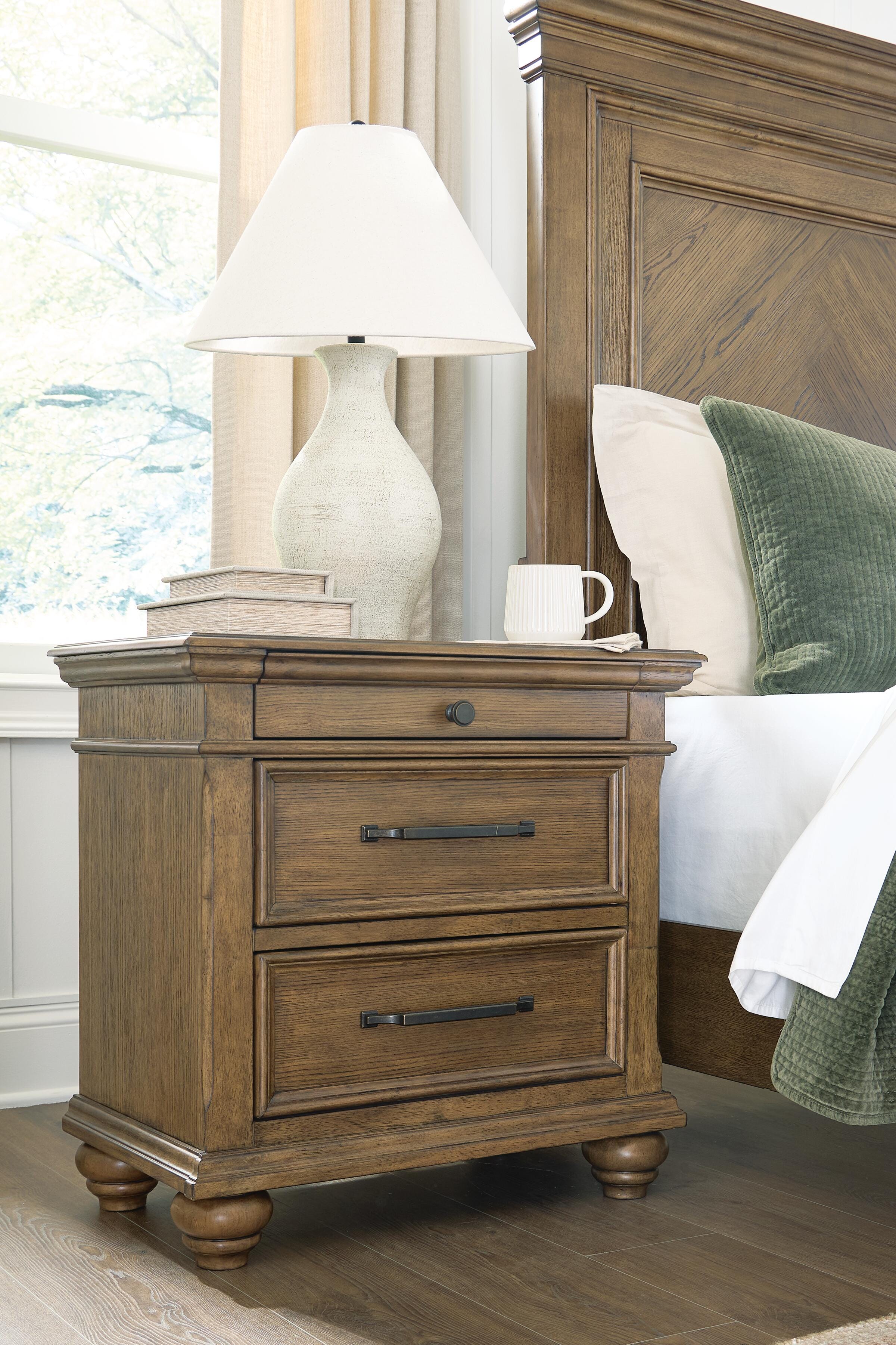 Dar Furniture - Ashley Furniture - Karallin Nightstand - Three Drawer Night Stand / Medium Brown - PCB782-93