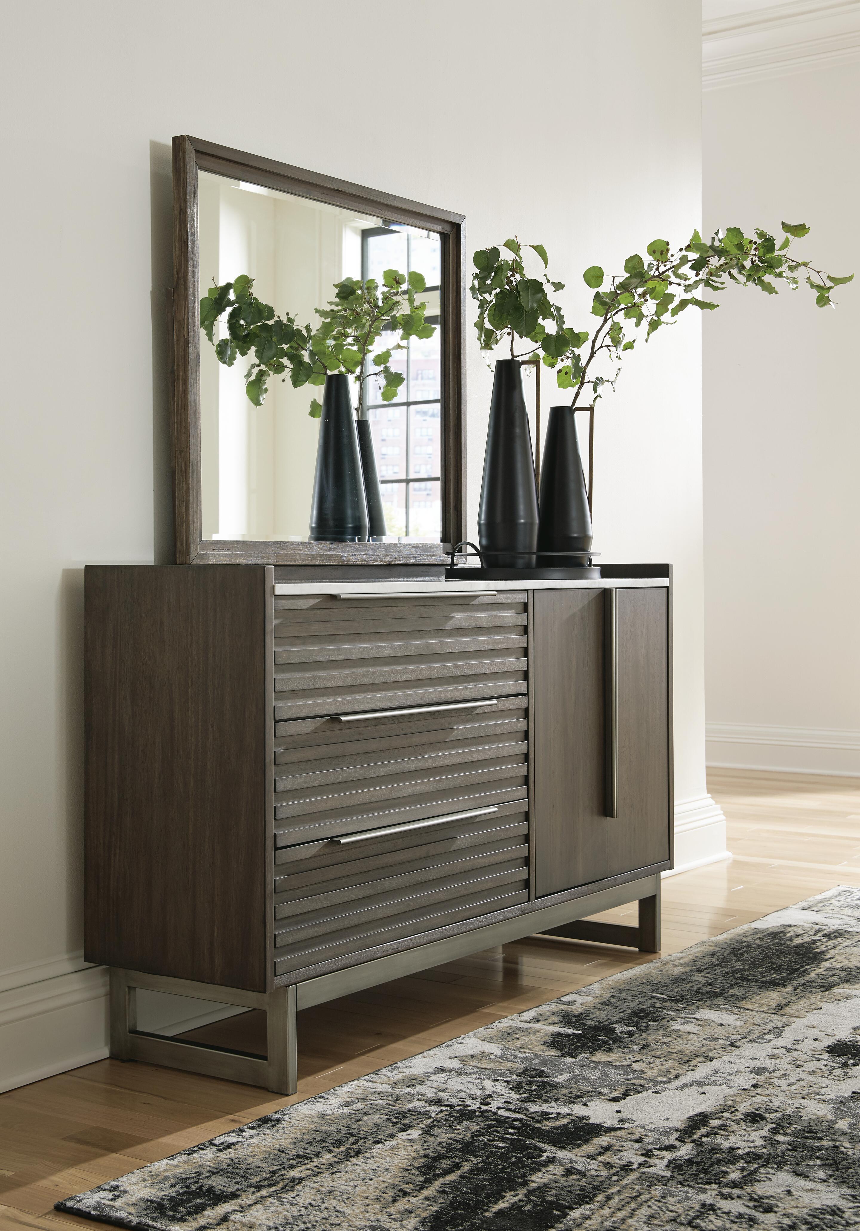 Dar Furniture - Ashley Furniture - Arkenton Dresser and Mirror - Dresser and Mirror / Grayish Brown - B786B1
