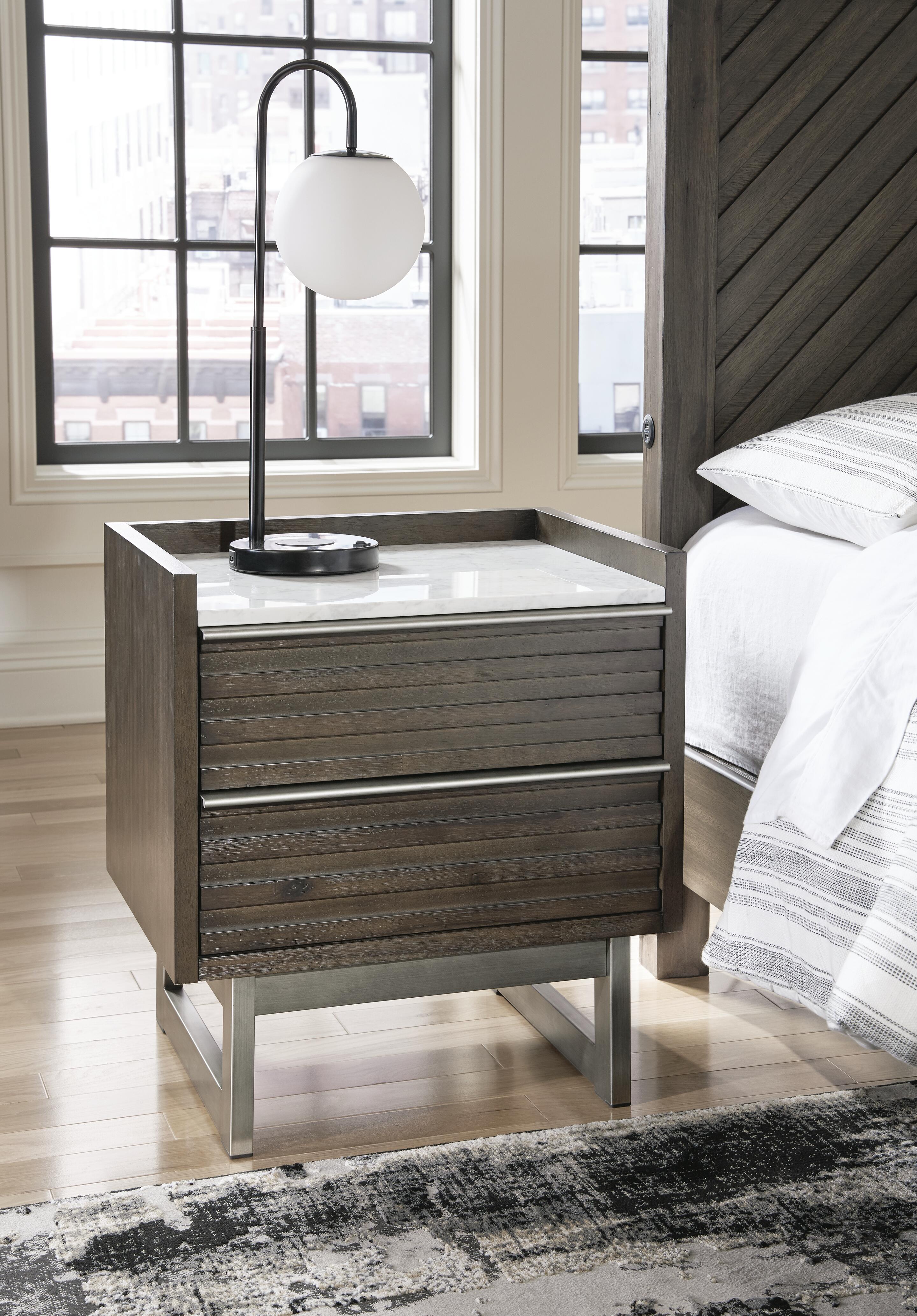 Dar Furniture - Ashley Furniture - Arkenton Nightstand - Two Drawer Night Stand / Grayish Brown/White - B786-92