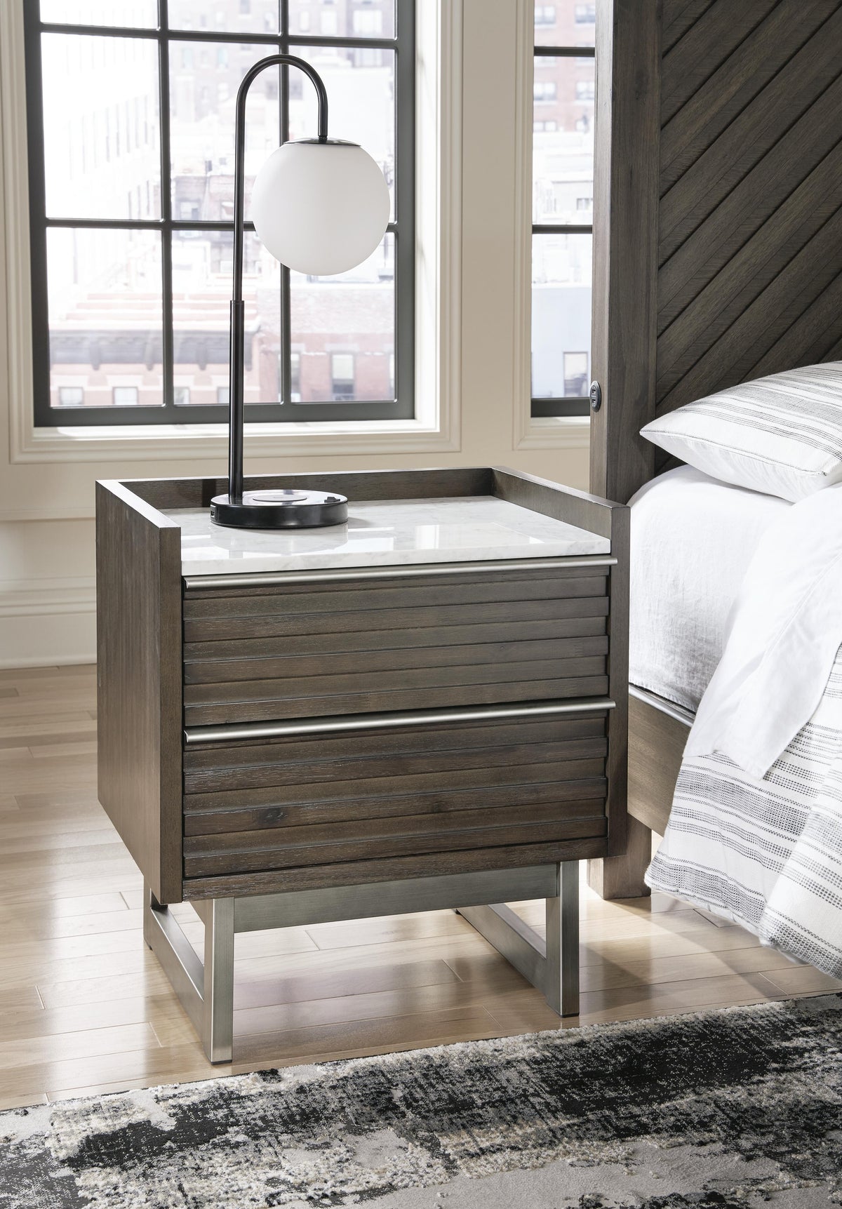 Dar Furniture - Ashley Furniture - Arkenton Nightstand - Two Drawer Night Stand / Grayish Brown/White - B786-92