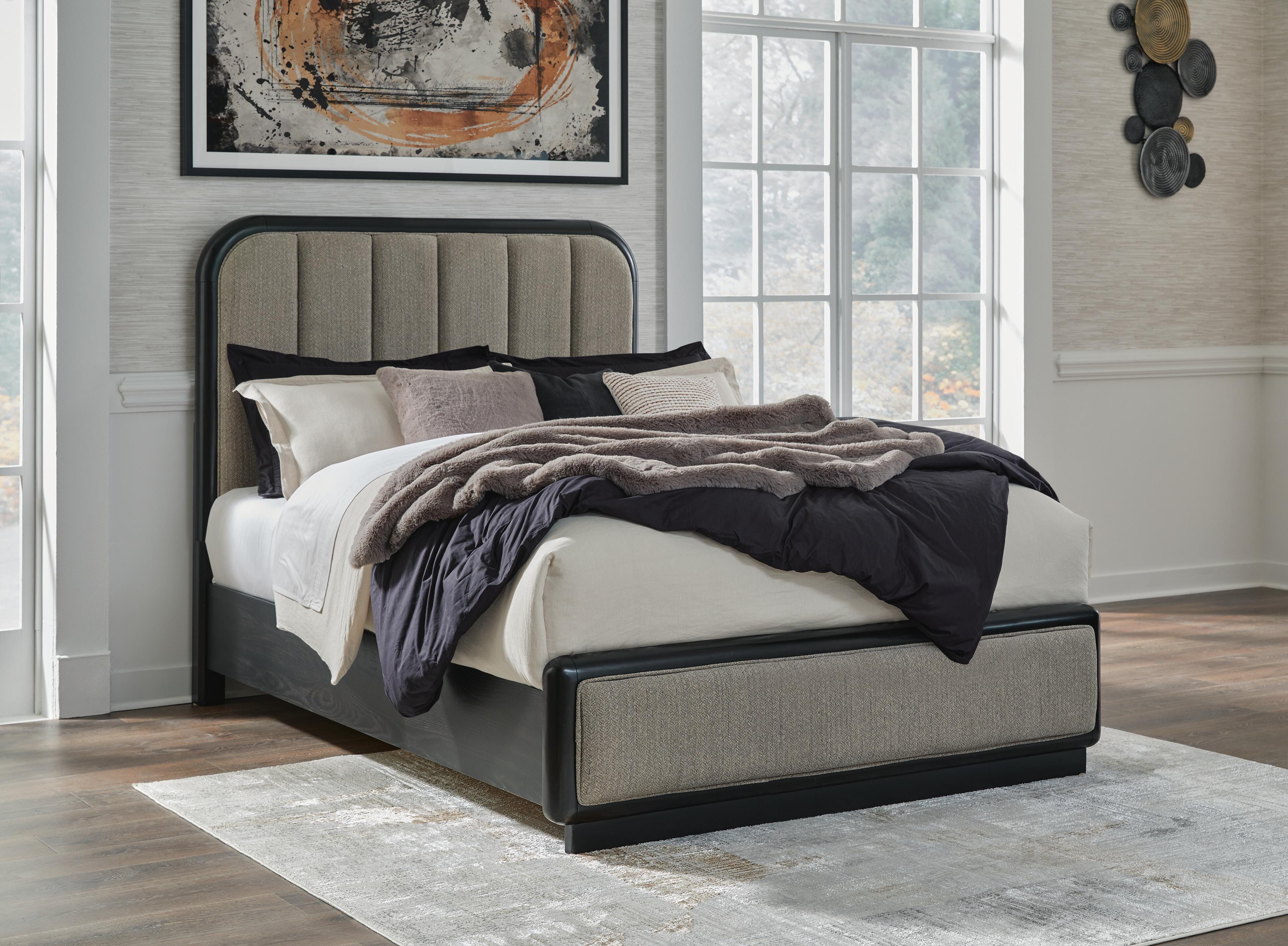 Dar Furniture - Ashley Furniture - Rowanbeck Queen Upholstered Panel Bed - Queen Upholstered Panel Bed / Gray/Black - B821B2