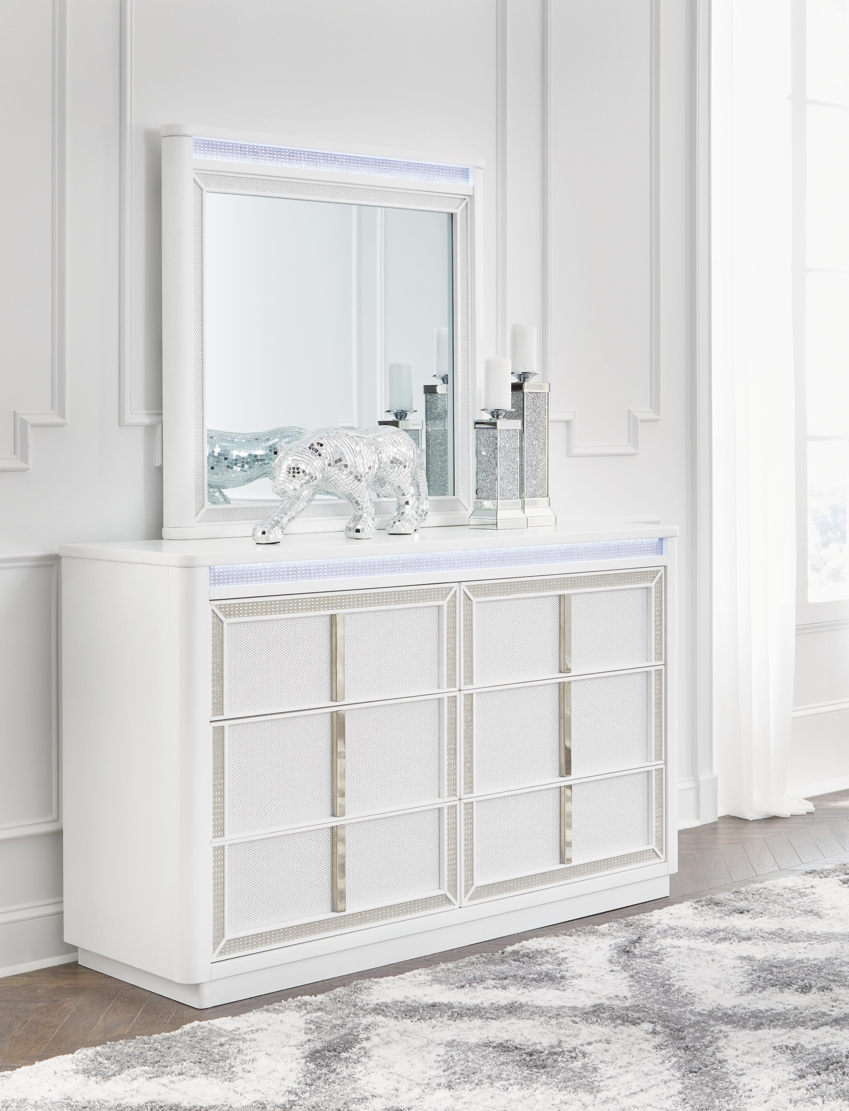 Dar Furniture - Ashley Furniture - Chalanna Dresser and Mirror - Dresser and Mirror / White - B822B1
