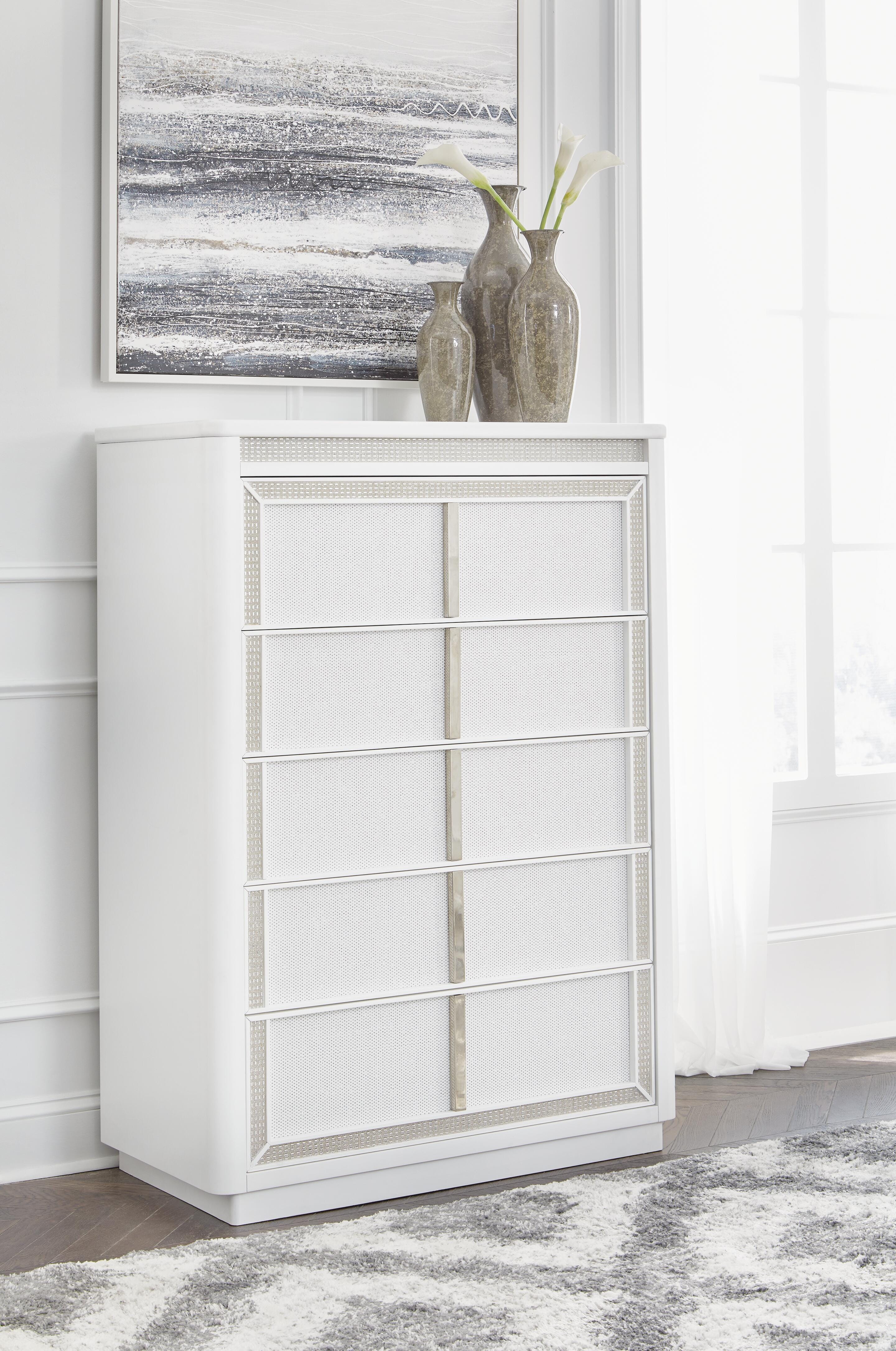 Dar Furniture - Ashley Furniture - Chalanna Chest of Drawers - Five Drawer Chest / White - B822-46