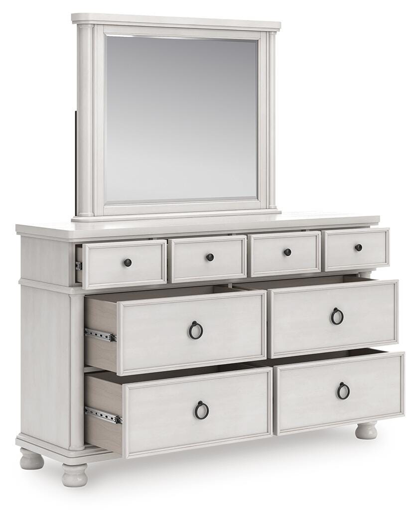 Dar Furniture - Ashley Furniture - Rowlenstown Dresser and Mirror - Dresser and Mirror / Antique White - PCB823B1