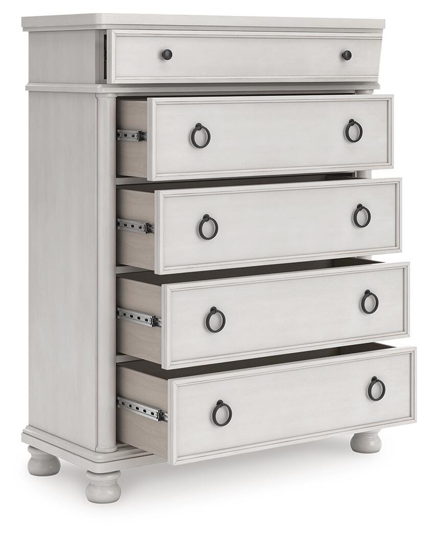 Dar Furniture - Ashley Furniture - Rowlenstown Chest of Drawers - Five Drawer Chest / Antique White - PCB823-46
