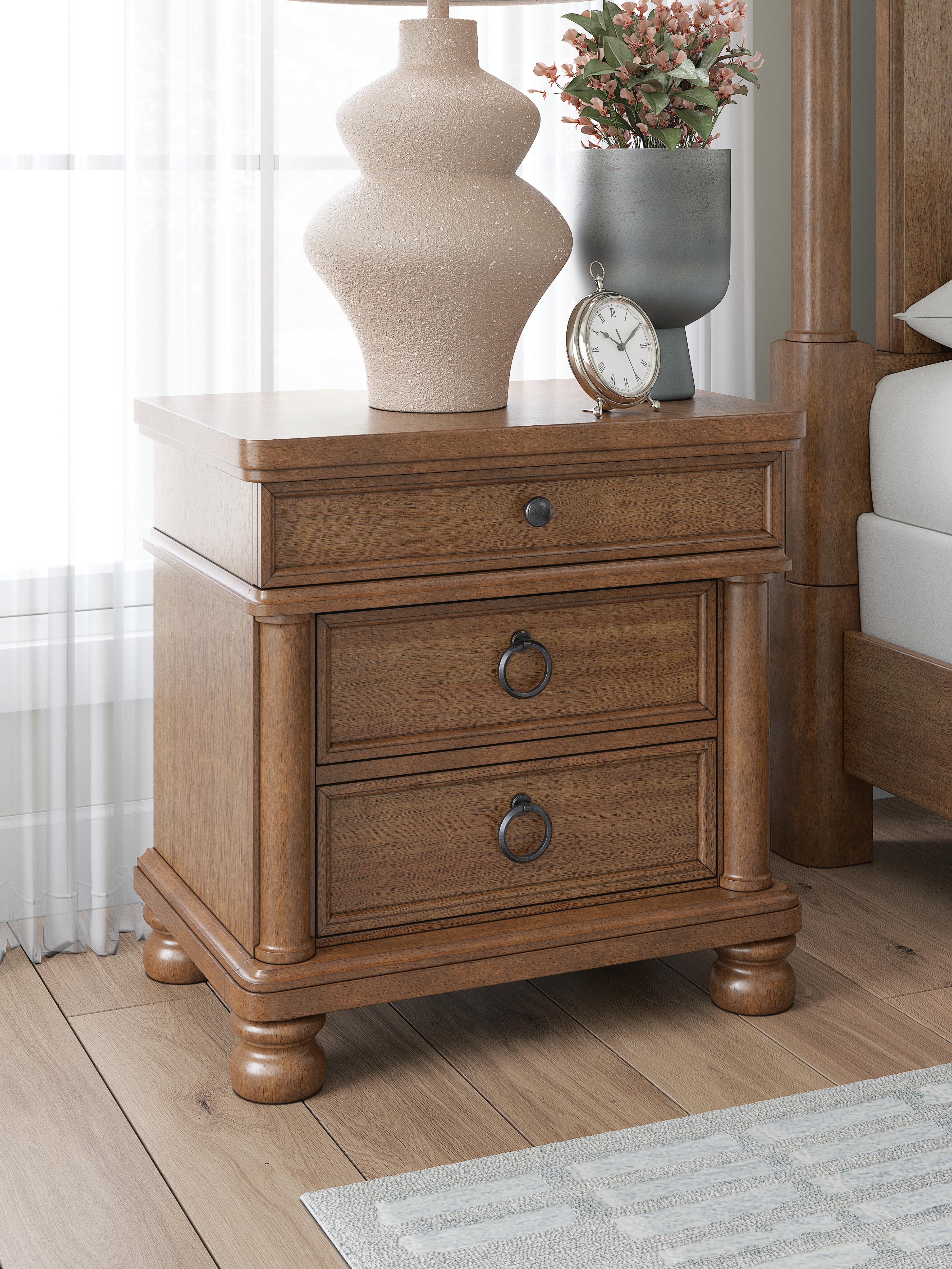 Dar Furniture - Ashley Furniture - Rowlenstown Nightstand - Three Drawer Night Stand / Brown - PCB824-93