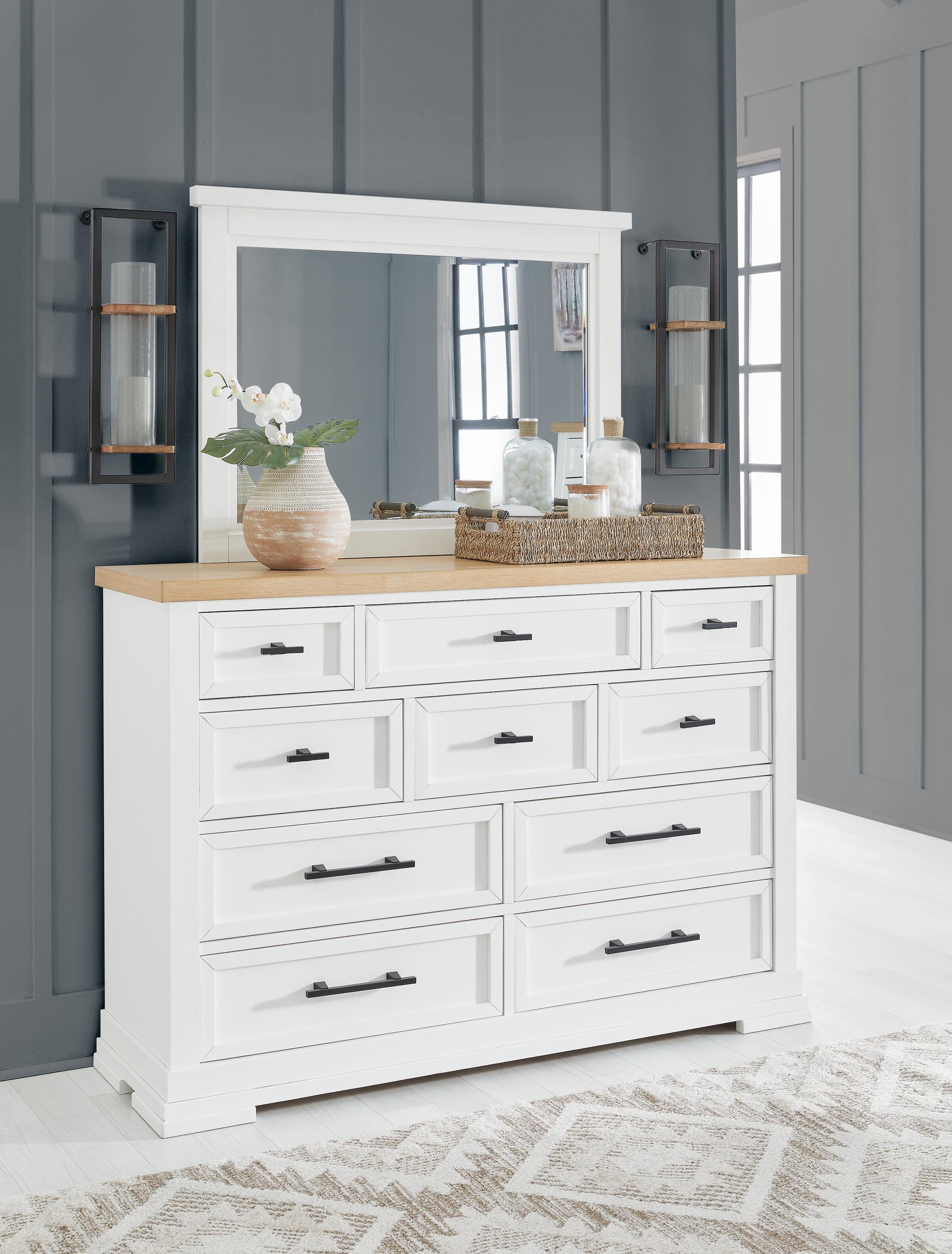 Dar Furniture - Ashley Furniture - Ashbryn Dresser and Mirror - Dresser and Mirror / White/Natural - B844B1