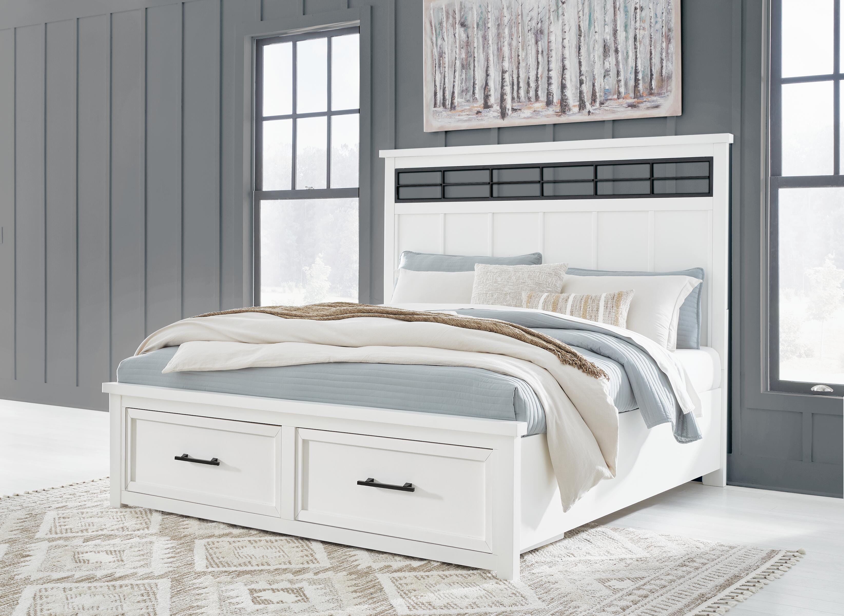 Dar Furniture - Ashley Furniture - Ashbryn California King Panel Storage Bed - California King Panel Storage Bed / White/Natural - B844B5