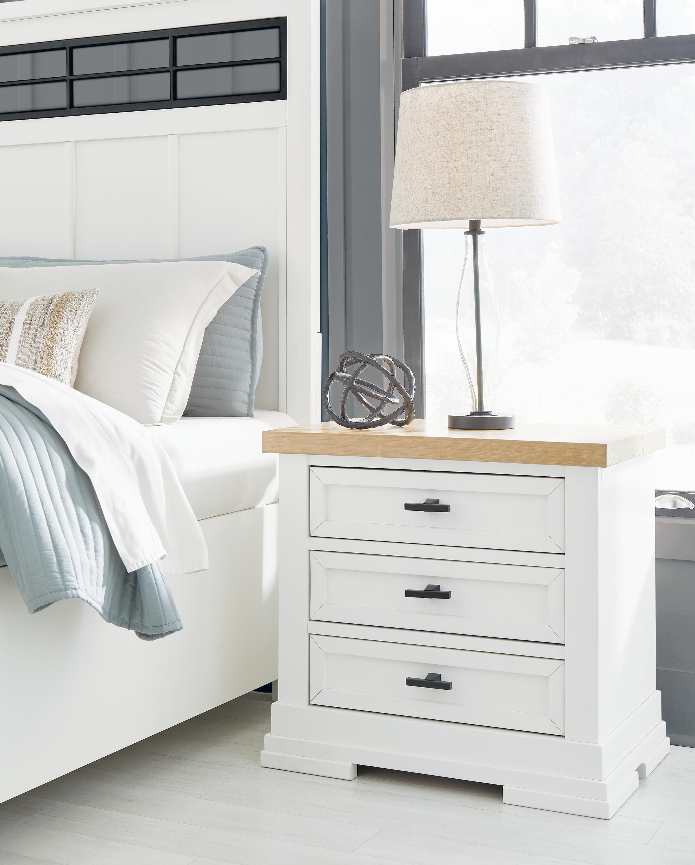 Dar Furniture - Ashley Furniture - Ashbryn Nightstand - Three Drawer Night Stand / White/Natural - B844-93
