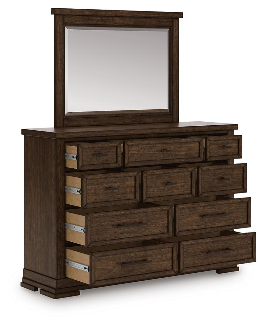 Dar Furniture - Ashley Furniture - Taffenbrook Dresser and Mirror - Dresser and Mirror / Medium Brown - B849B1