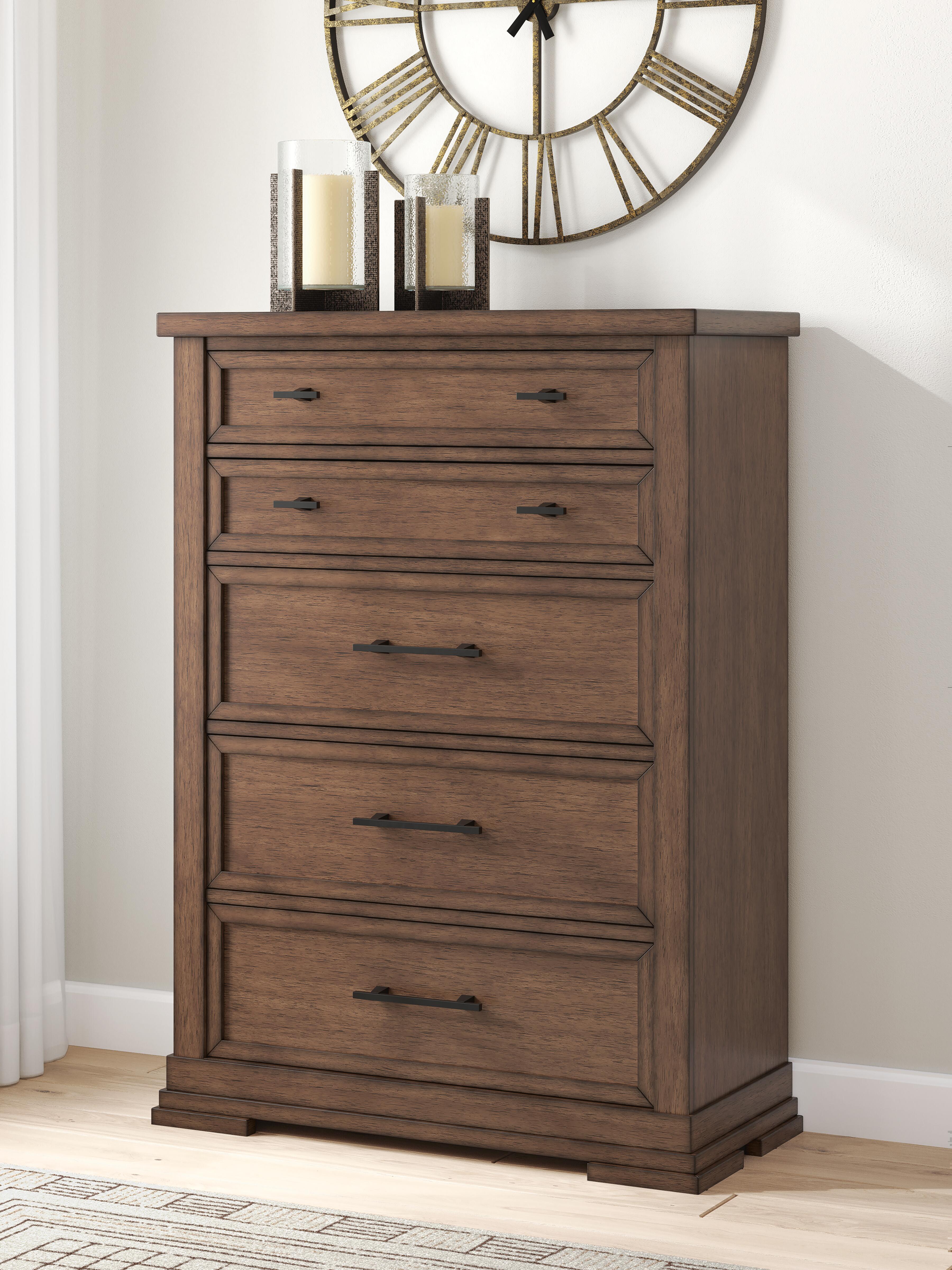 Dar Furniture - Ashley Furniture - Taffenbrook Chest of Drawers - Five Drawer Chest / Medium Brown - B849-46