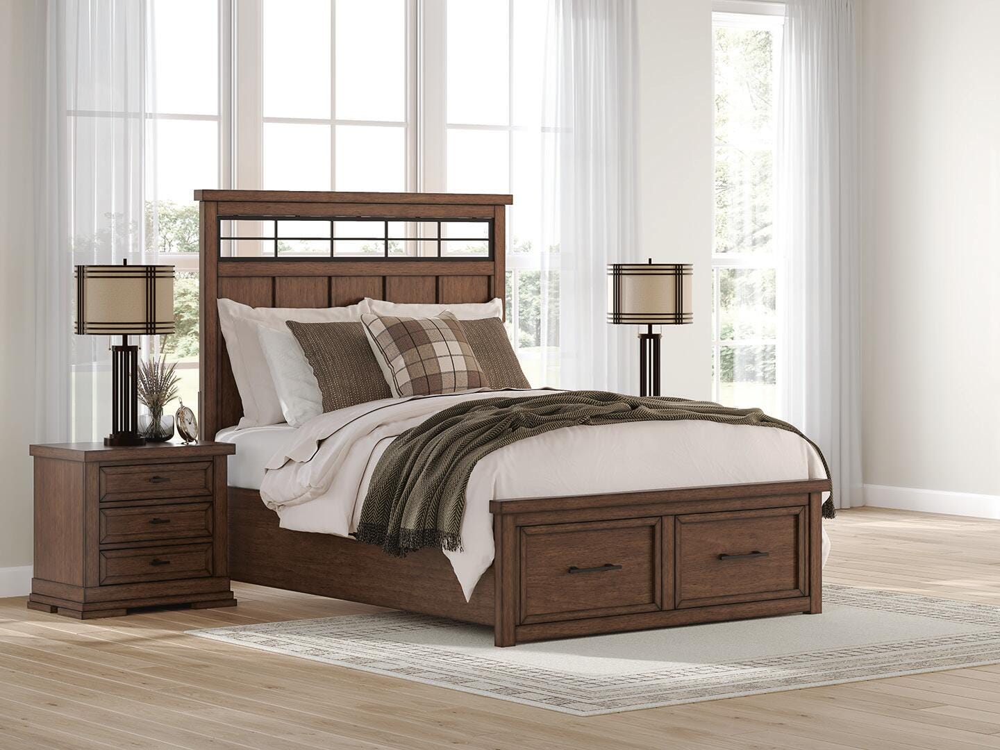 Dar Furniture - Ashley Furniture - Taffenbrook Queen Panel Storage Bed - Queen Panel Storage Bed / Medium Brown - B849B2