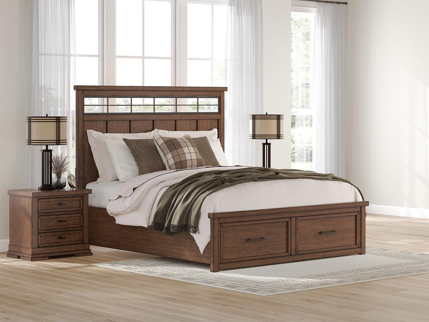 Dar Furniture - Ashley Furniture - Taffenbrook California King Panel Storage Bed - California King Panel Storage Bed / Medium Brown - B849B5