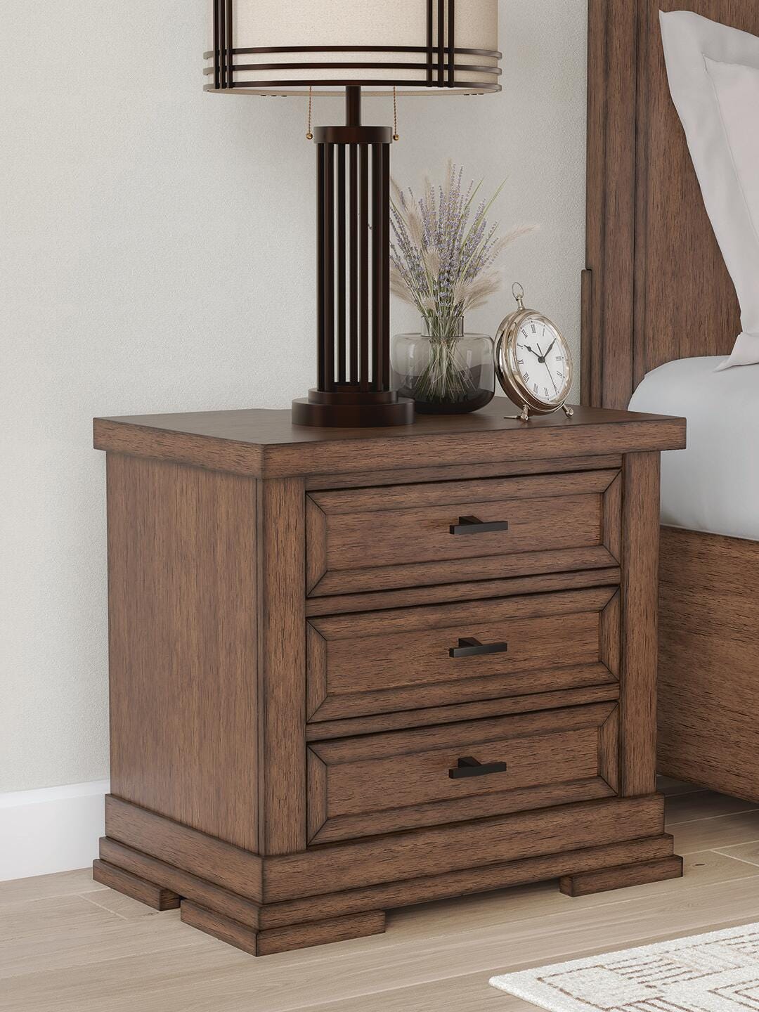 Dar Furniture - Ashley Furniture - Taffenbrook Nightstand - Three Drawer Night Stand / Medium Brown - B849-93