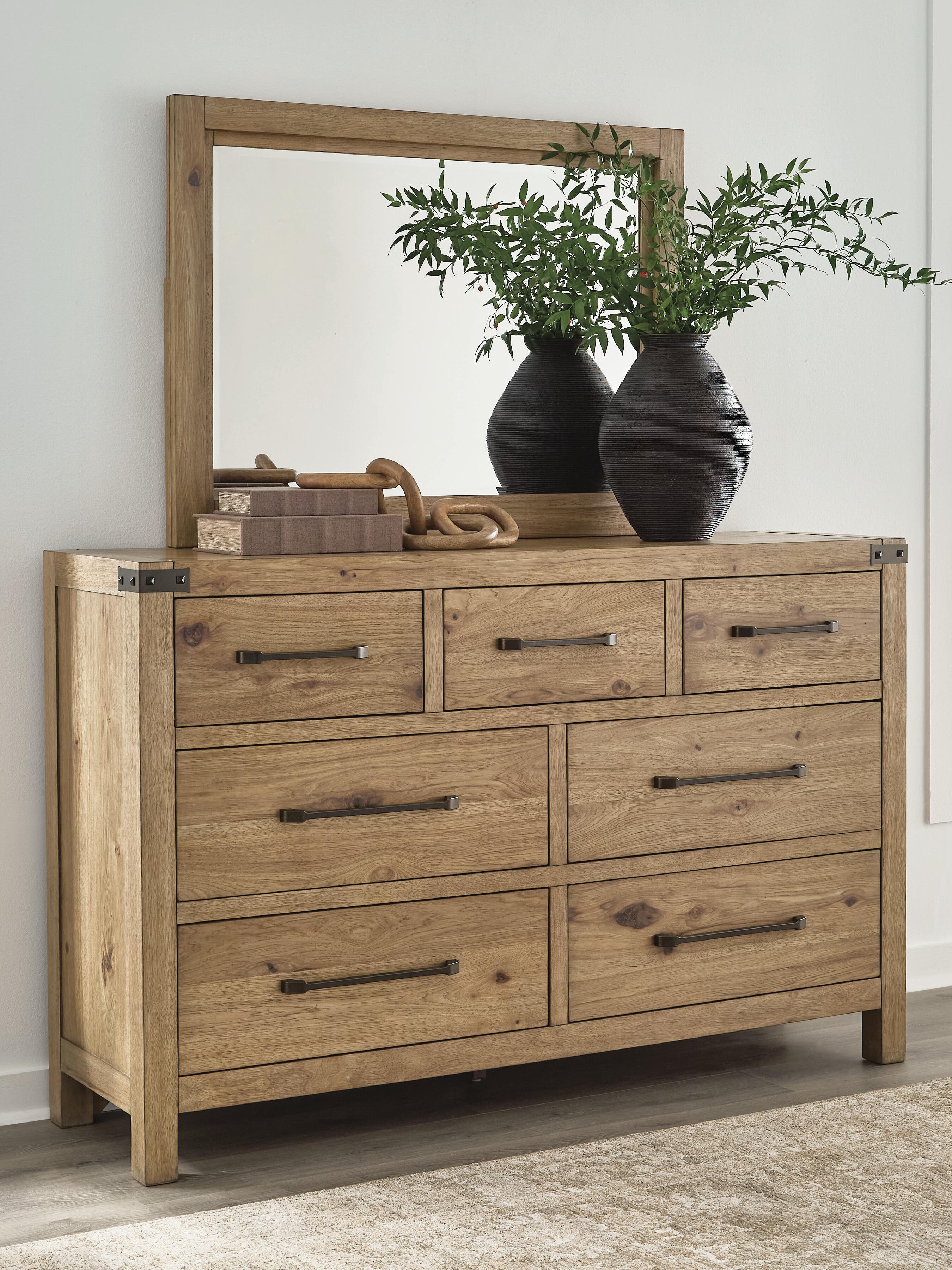 Dar Furniture - Ashley Furniture - Ridgester Dresser and Mirror - Dresser and Mirror / Light Brown - B858B1