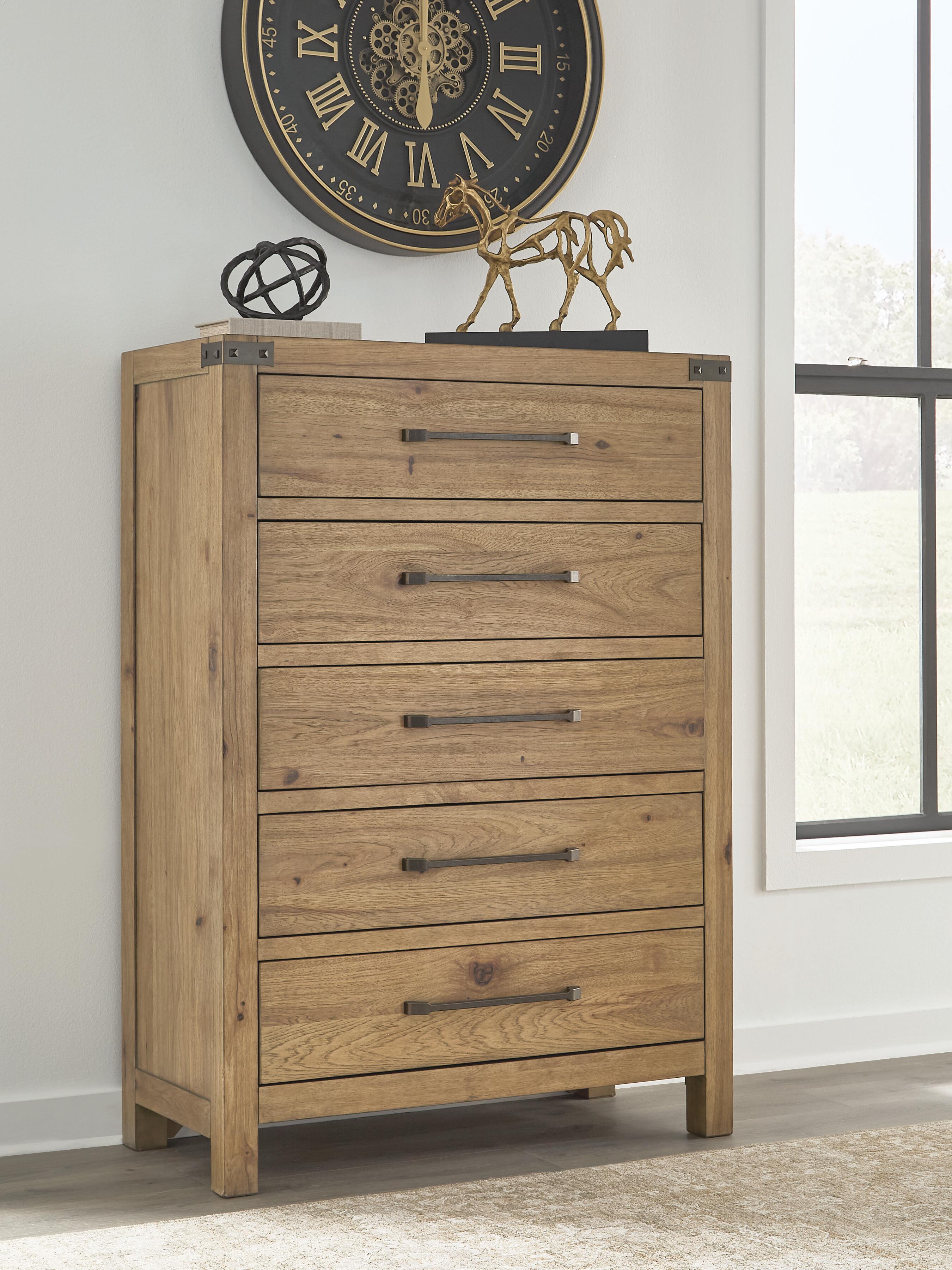 Dar Furniture - Ashley Furniture - Ridgester Chest of Drawers - Five Drawer Chest / Light Brown - B858-46