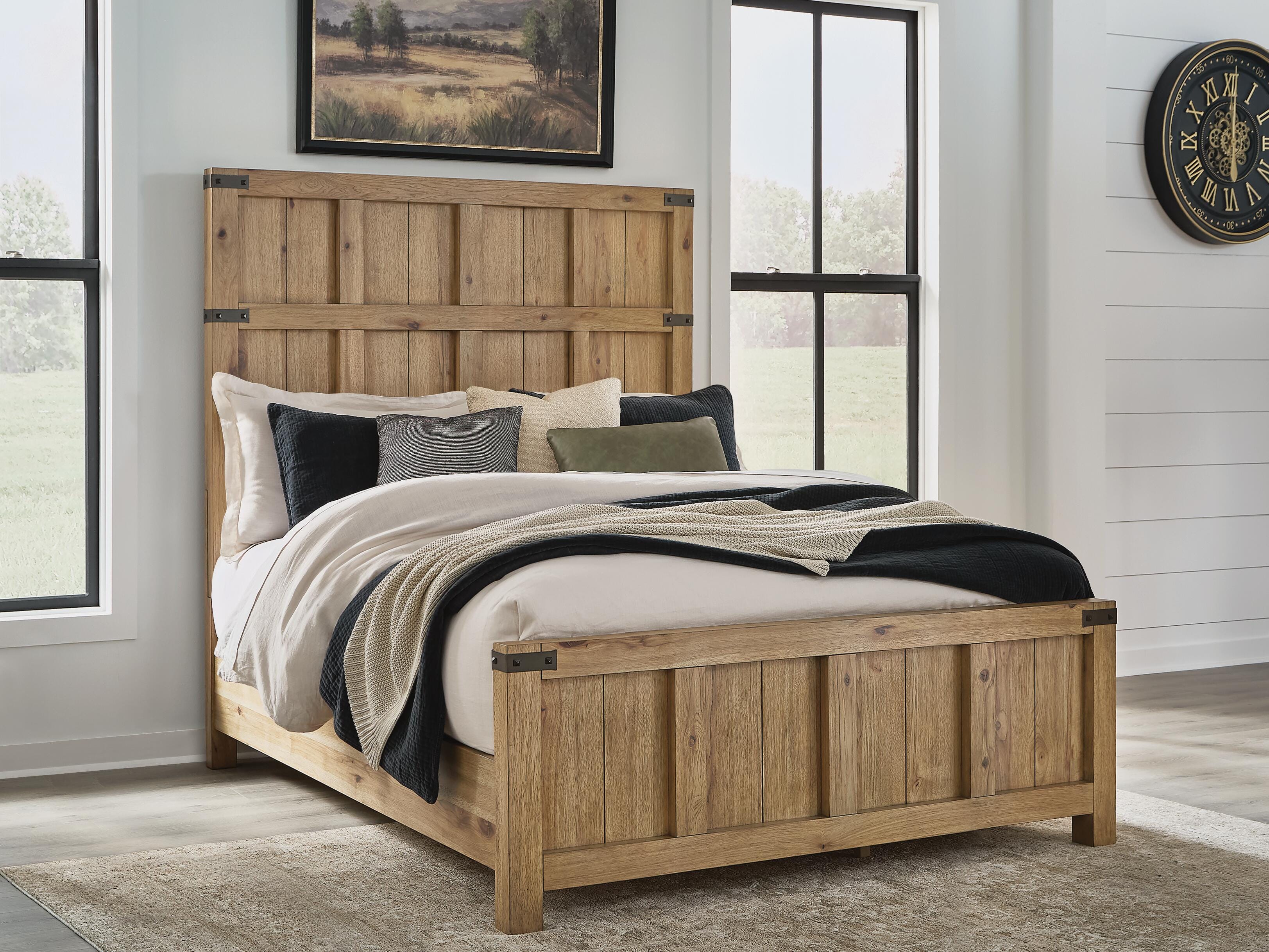 Dar Furniture - Ashley Furniture - Ridgester Queen Panel Bed - Queen Panel Bed / Light Brown - B858B2