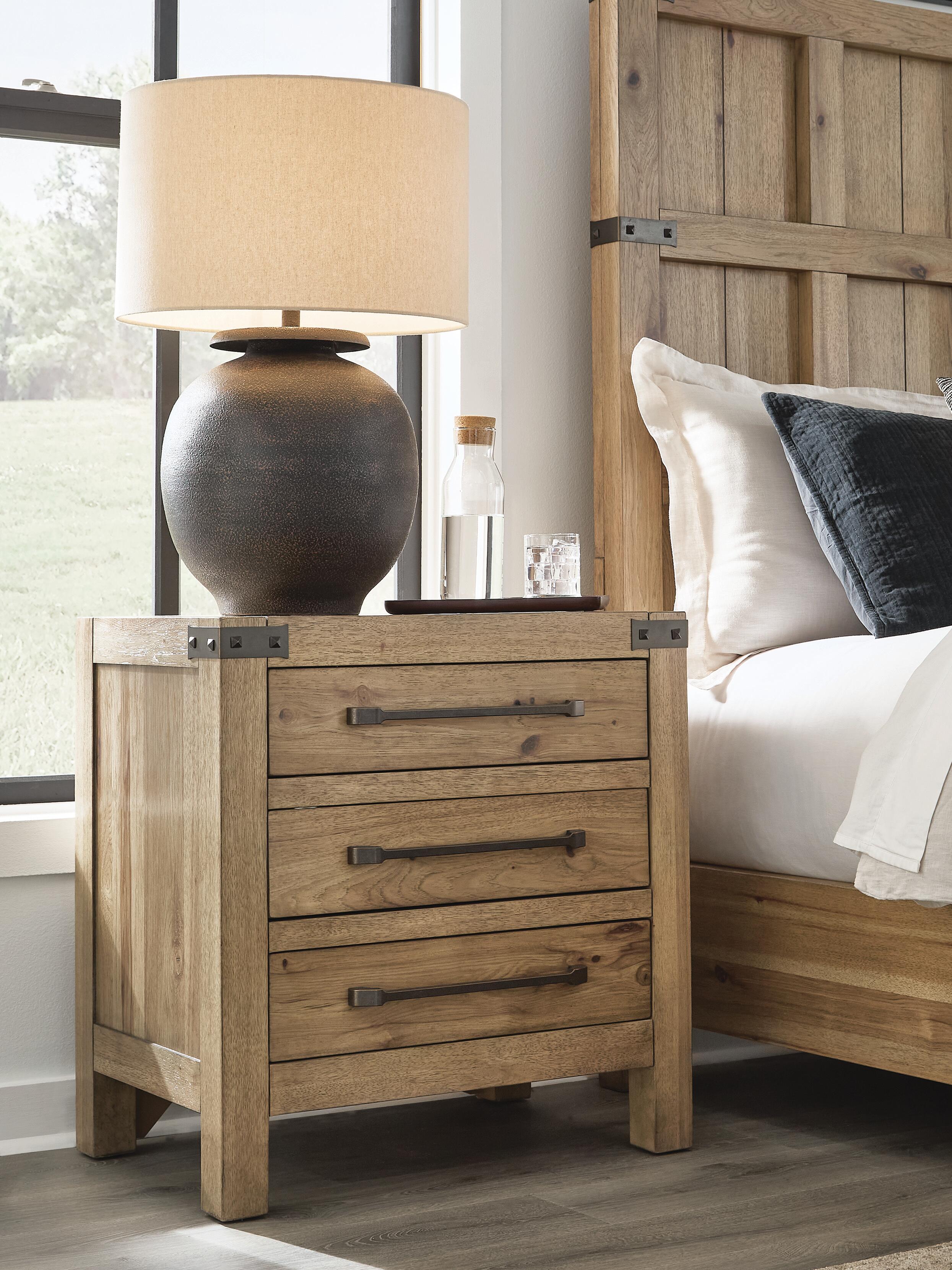 Dar Furniture - Ashley Furniture - Ridgester Nightstand - Three Drawer Night Stand / Light Brown - B858-93