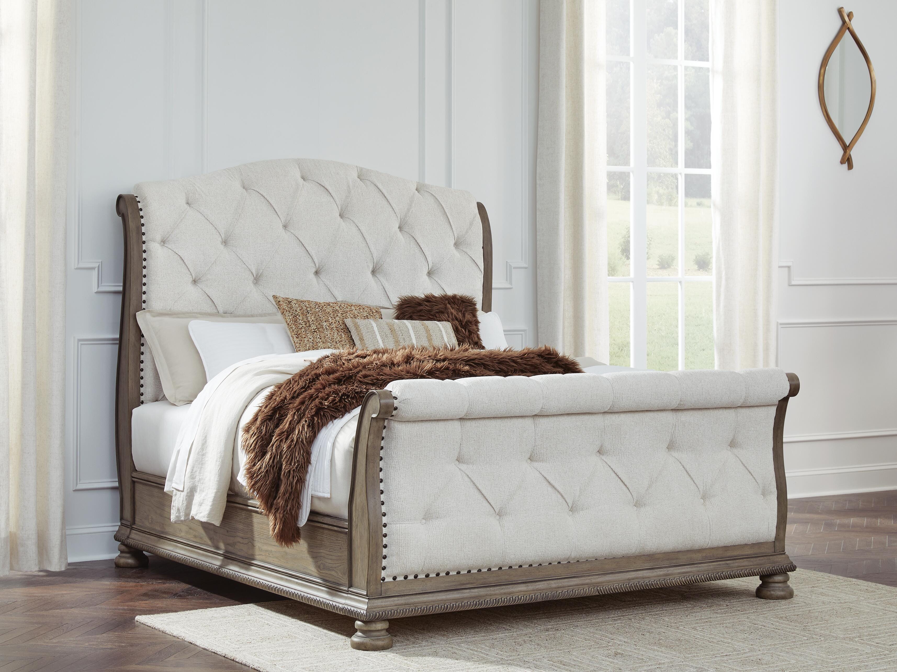 Dar Furniture - Ashley Furniture - Ardenfield Queen Upholstered Sleigh Bed - Queen Upholstered Sleigh Bed / Light Brown - B944B2
