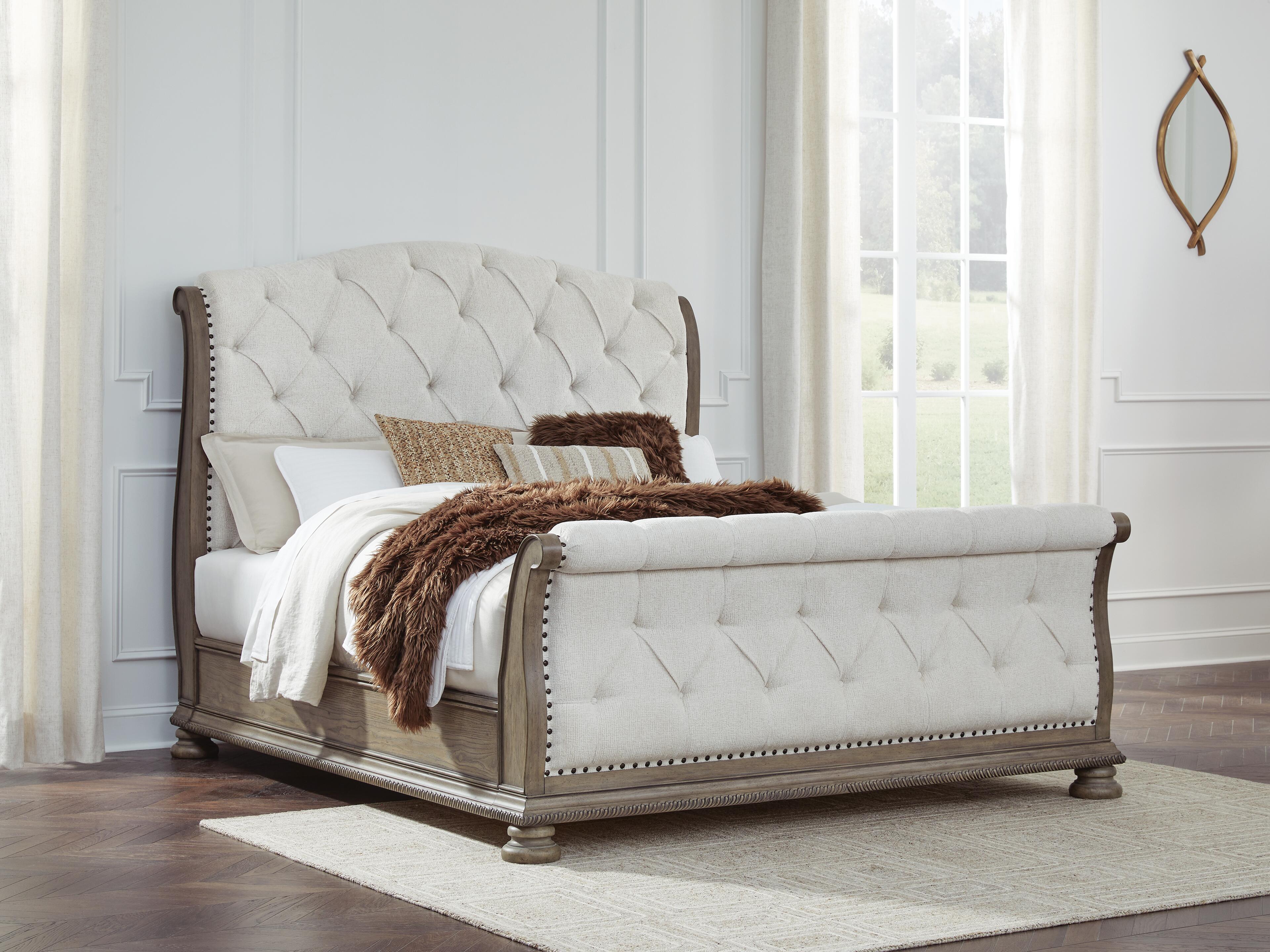 Dar Furniture - Ashley Furniture - Ardenfield King Upholstered Sleigh Bed - King Upholstered Sleigh Bed / Light Brown - B944B4