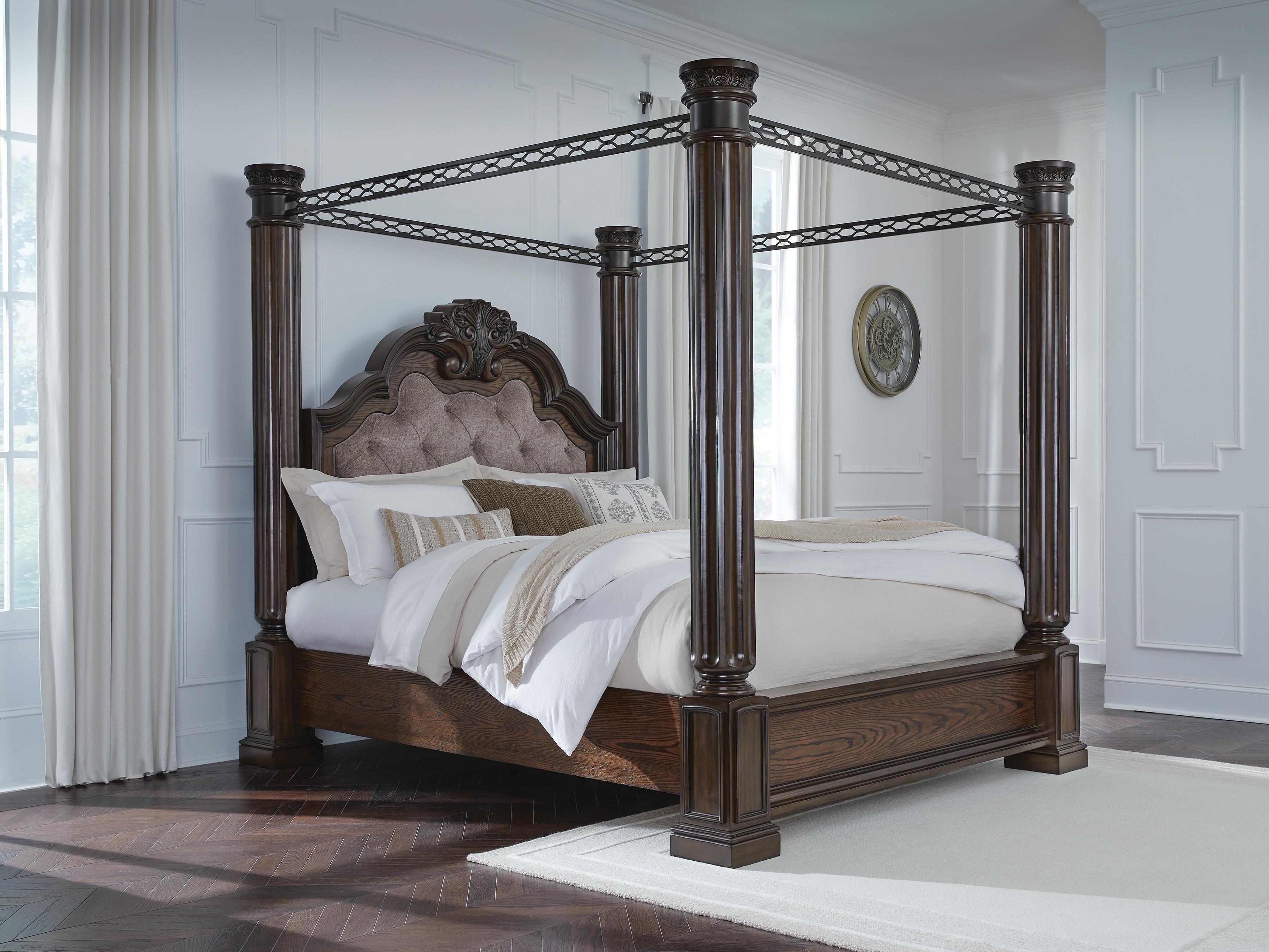 Dar Furniture - Ashley Furniture - Maylee California King Canopy Bed - California King Canopy Bed / Dark Brown - B947B11