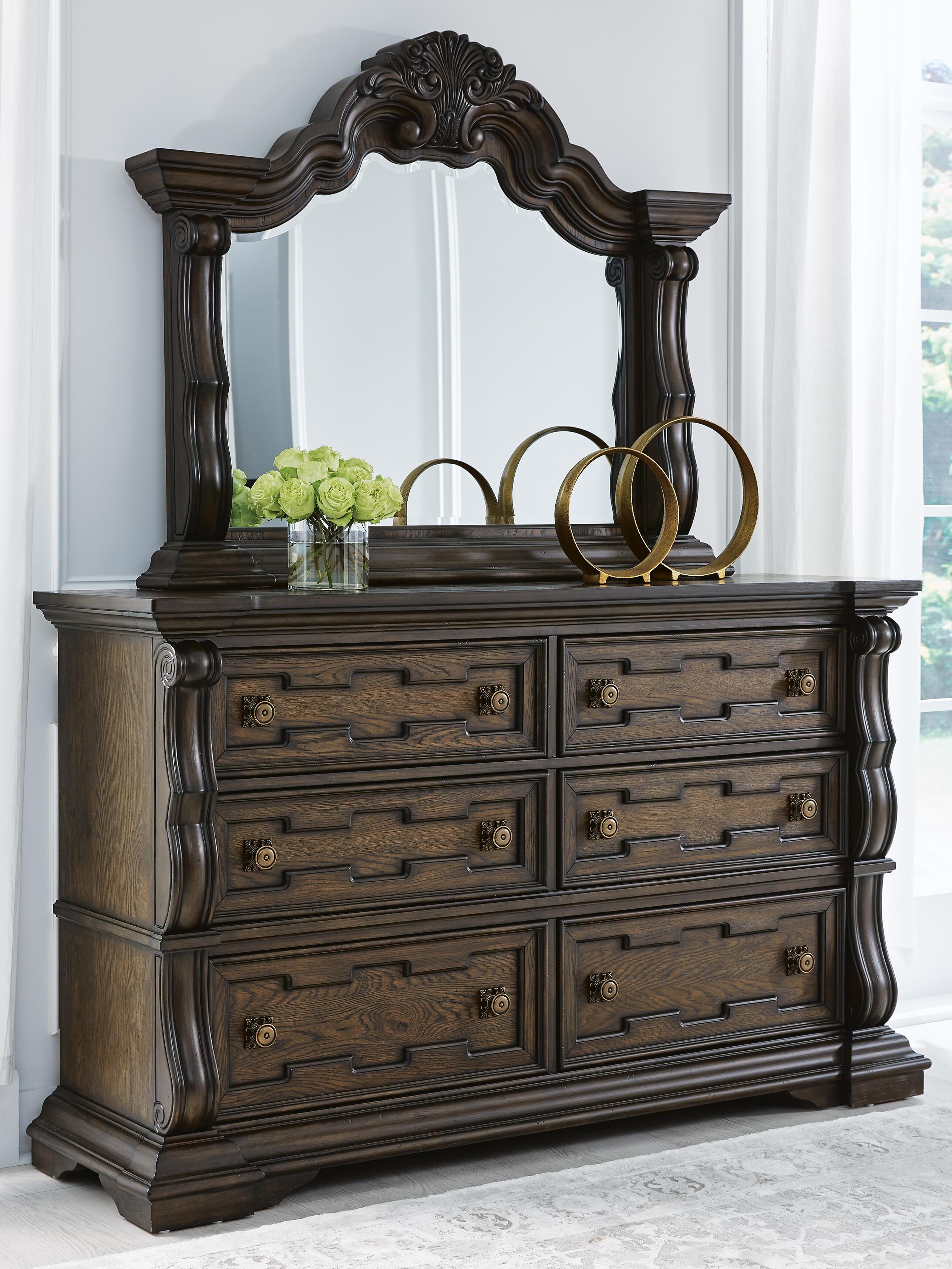 Dar Furniture - Ashley Furniture - Maylee Dresser and Mirror - Dresser and Mirror / Dark Brown - B947B1