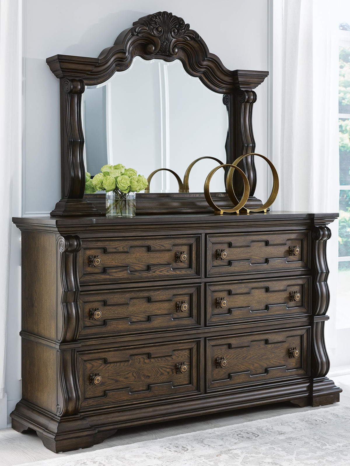 Dar Furniture - Ashley Furniture - Maylee Dresser and Mirror - Dresser and Mirror / Dark Brown - B947B1