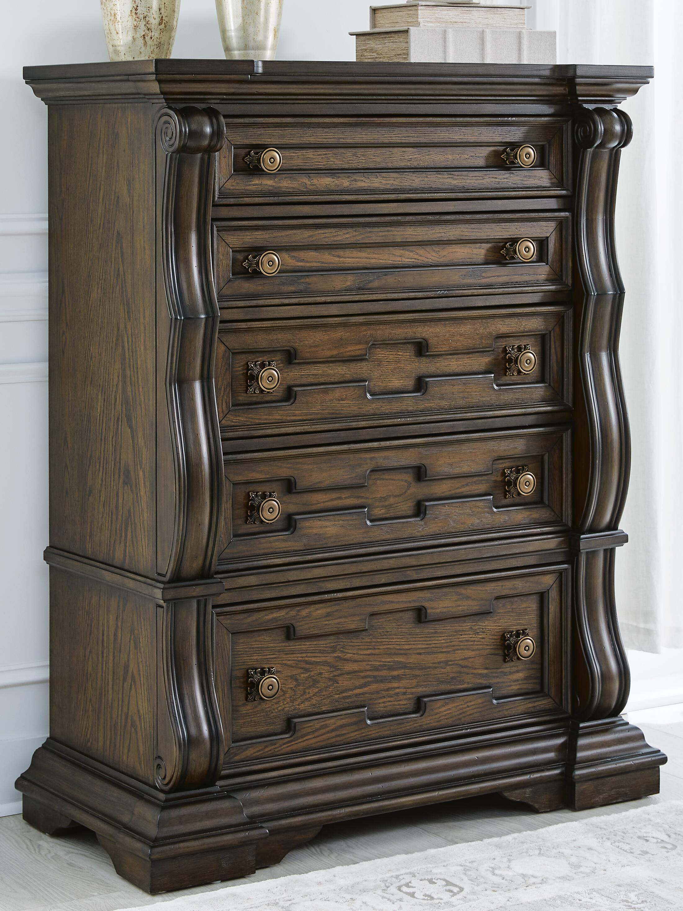 Dar Furniture - Ashley Furniture - Maylee Chest of Drawers - Five Drawer Chest / Dark Brown - B947-46