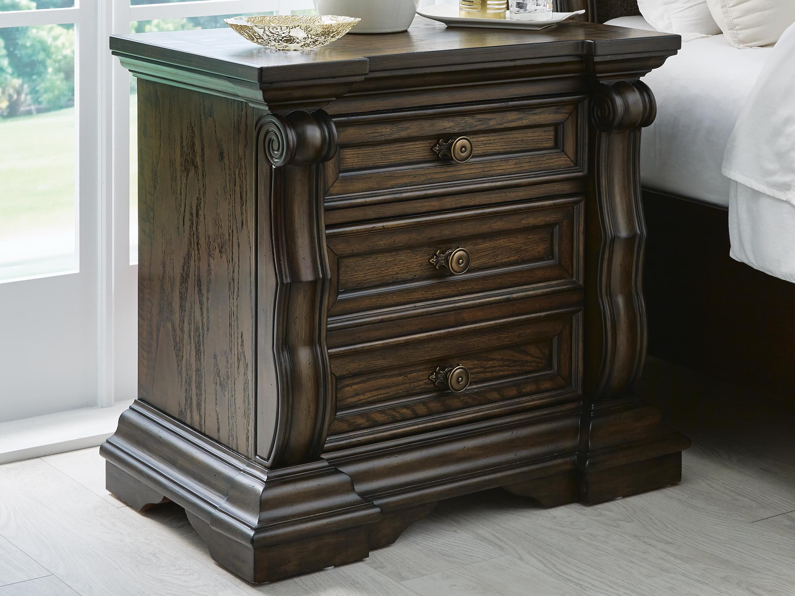 Dar Furniture - Ashley Furniture - Maylee Nightstand - Three Drawer Night Stand / Dark Brown - B947-93