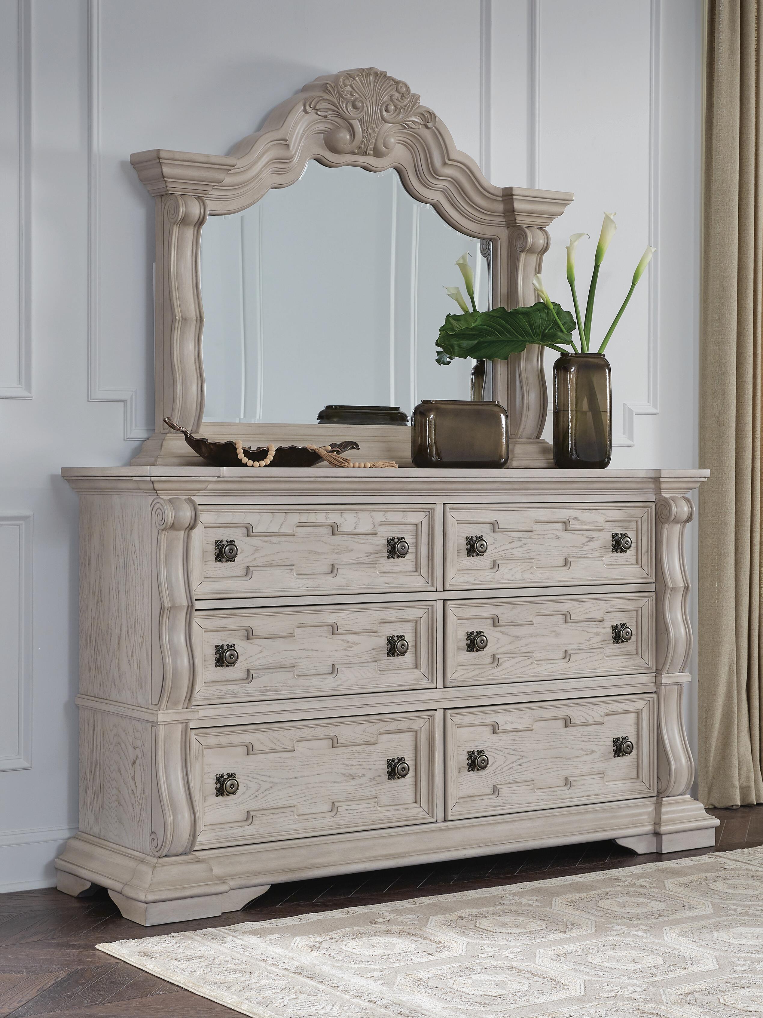 Dar Furniture - Ashley Furniture - Bruchandi Dresser and Mirror - Dresser and Mirror / Antique White - PCB948B1