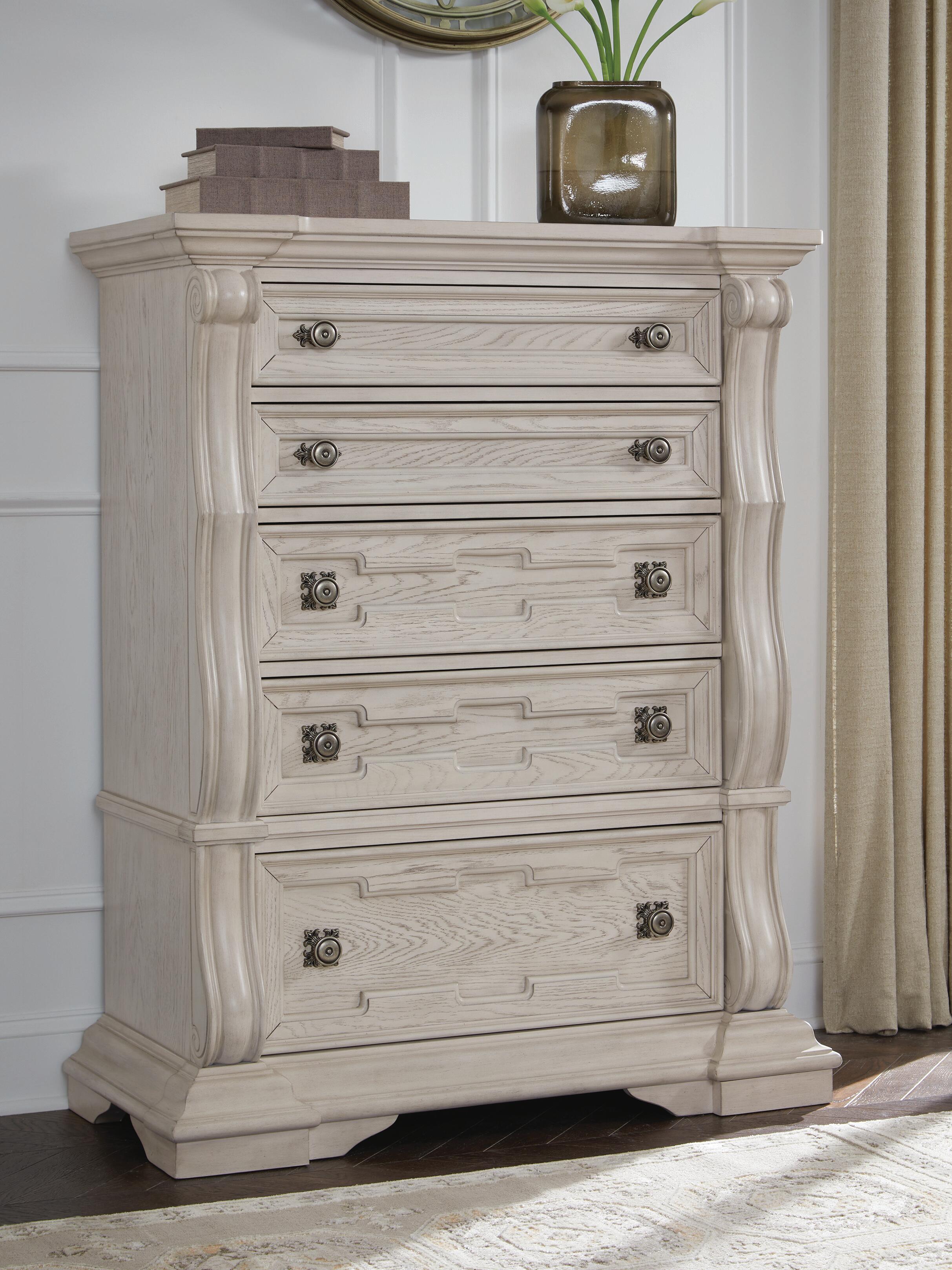 Dar Furniture - Ashley Furniture - Bruchandi Chest of Drawers - Five Drawer Chest / Antique White - PCB948-46