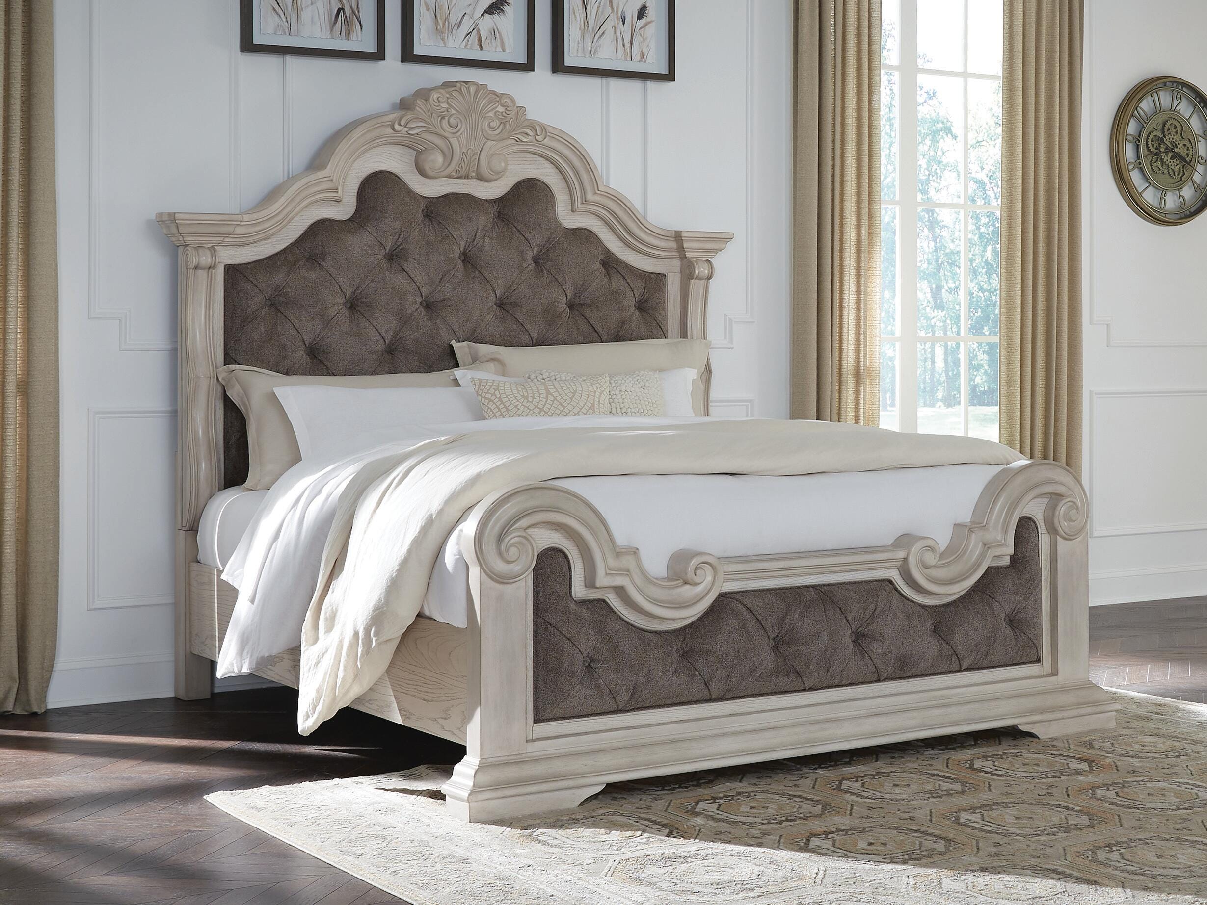 Dar Furniture - Ashley Furniture - Bruchandi King Upholstered Panel Bed - King Upholstered Panel Bed / Antique White - PCB948B4