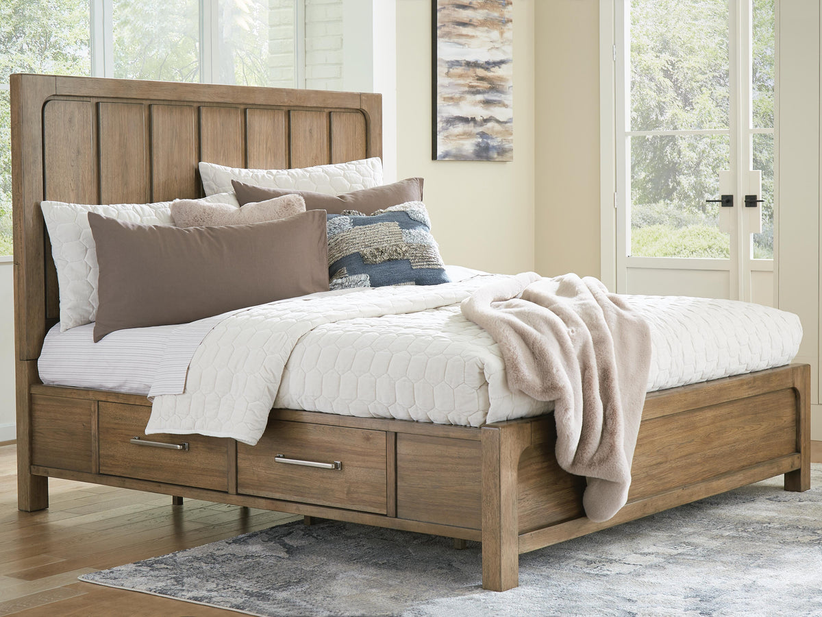Dar Furniture - Ashley Furniture - Cabalynn California King Panel Bed with Storage - California King Panel Bed with Storage / Light Brown - B974B9