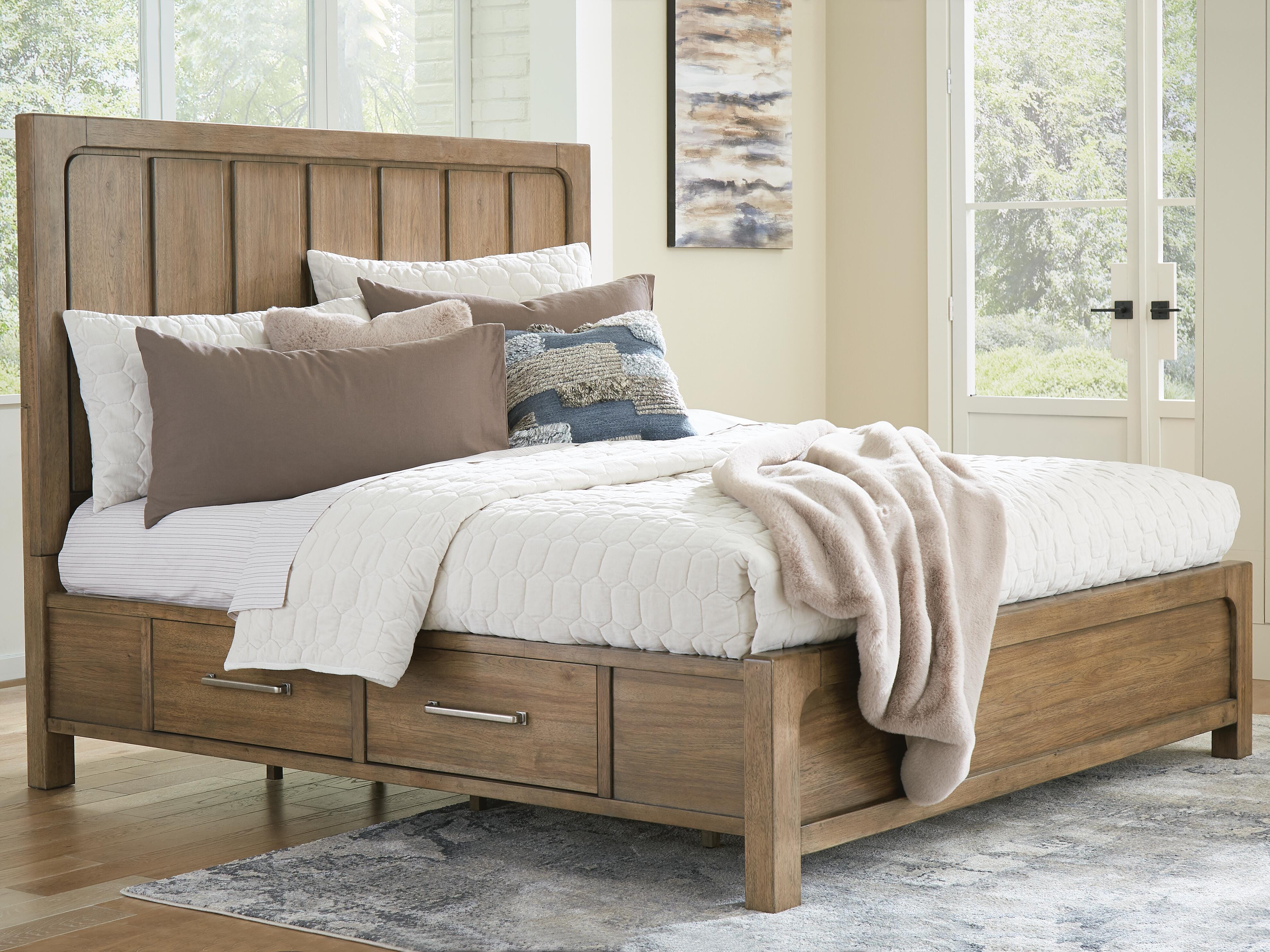 Dar Furniture - Ashley Furniture - Cabalynn Queen Panel Bed with Storage - Queen Panel Bed with Storage / Light Brown - B974B4