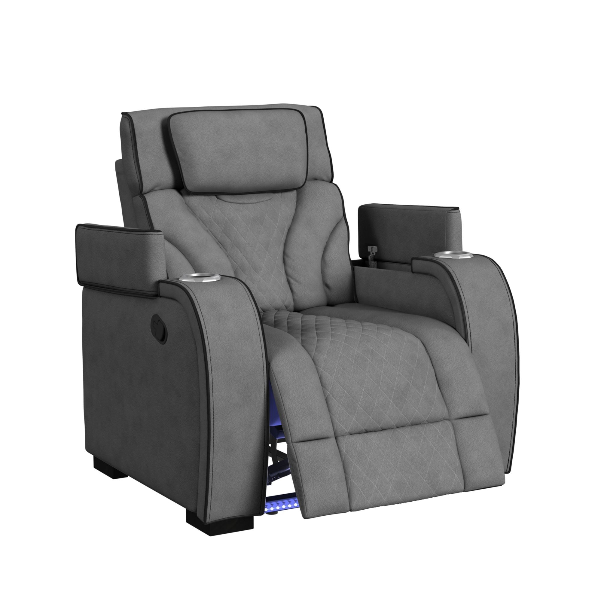 Blitz Motion Recliner with LED in Simba Slate and Black Welt