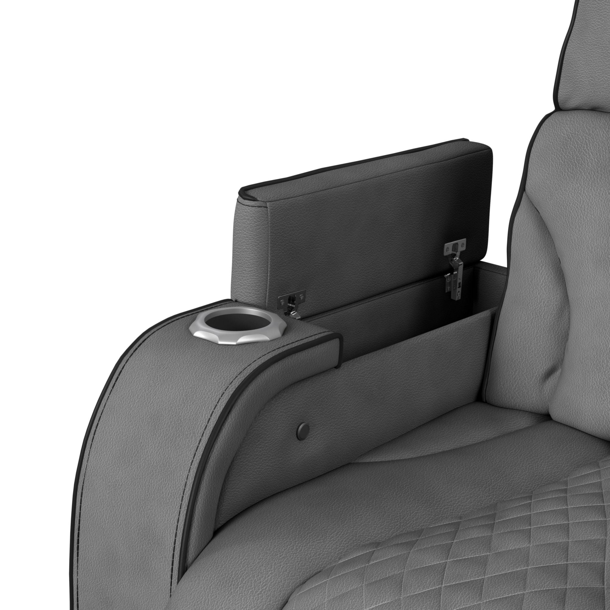 Blitz Motion Sofa with DDT, Reading Light, Wireless Charger and LED in Simba Slate and Black Welt